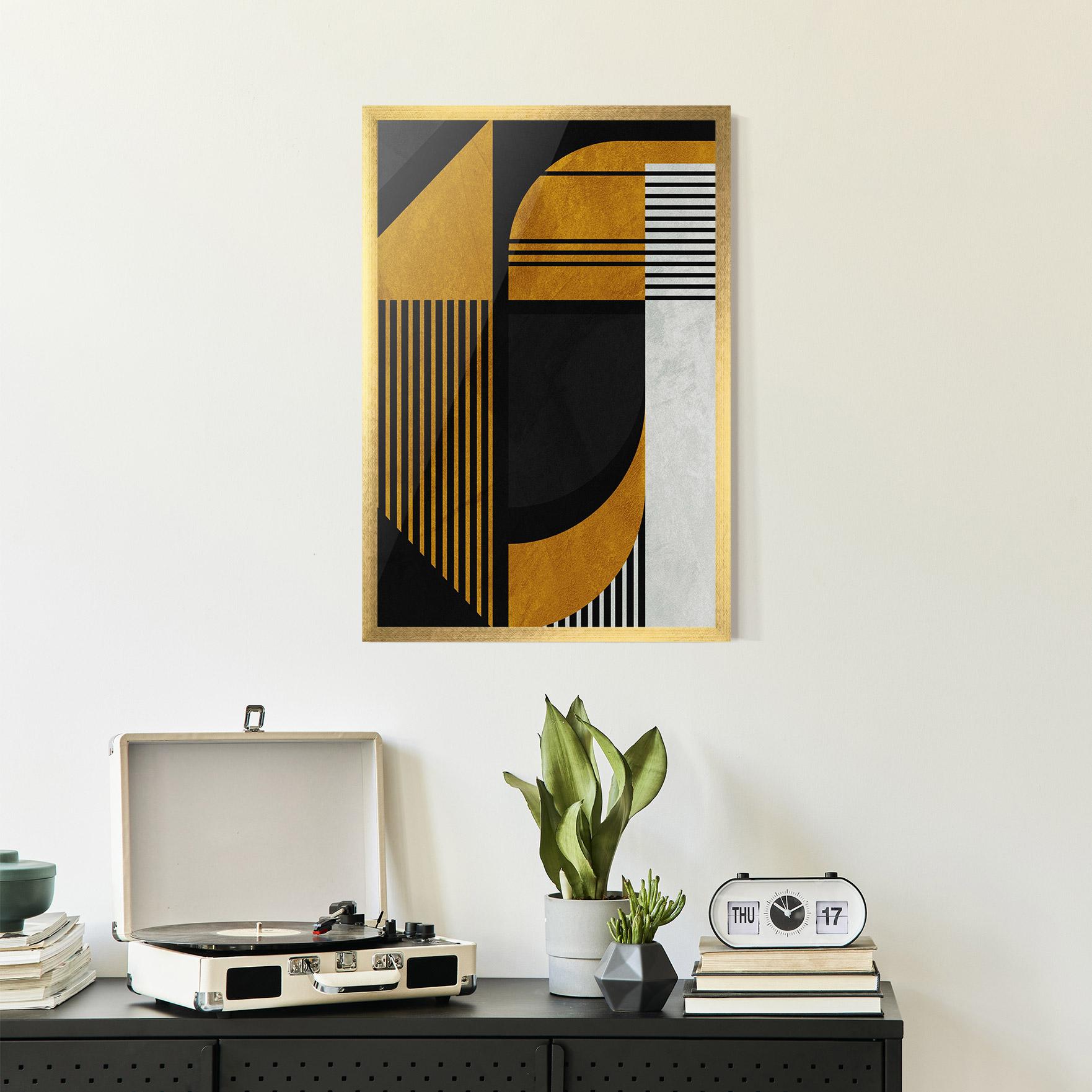 Keretezett Poszter Black Lines On Gold mockup 2