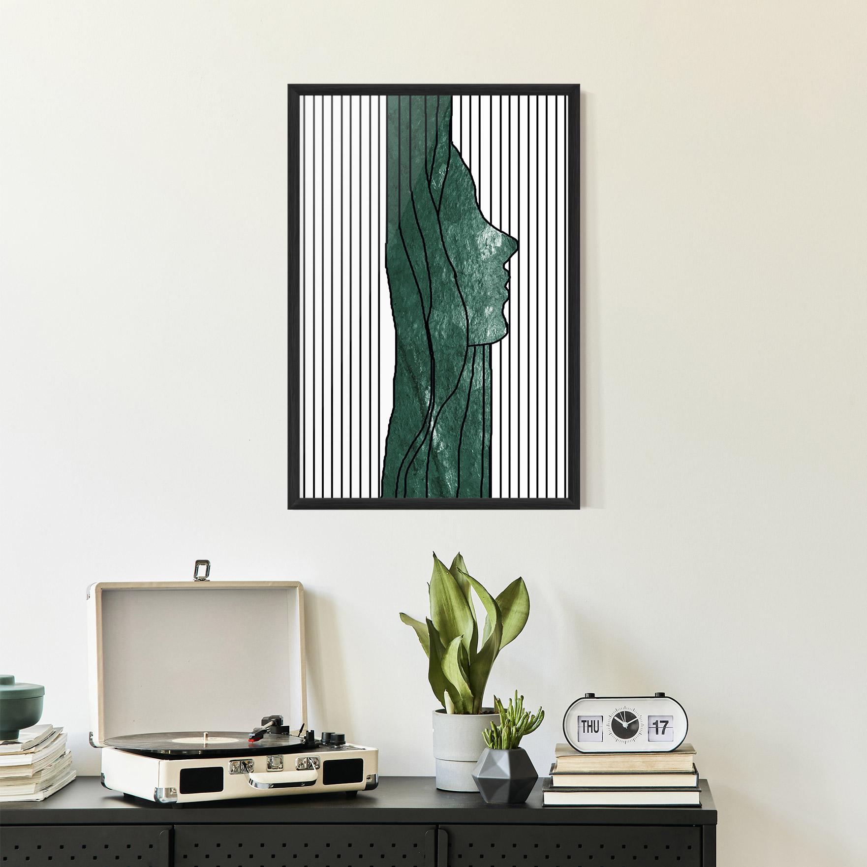 Keretezett Poszter Abstract Green Face mockup 2