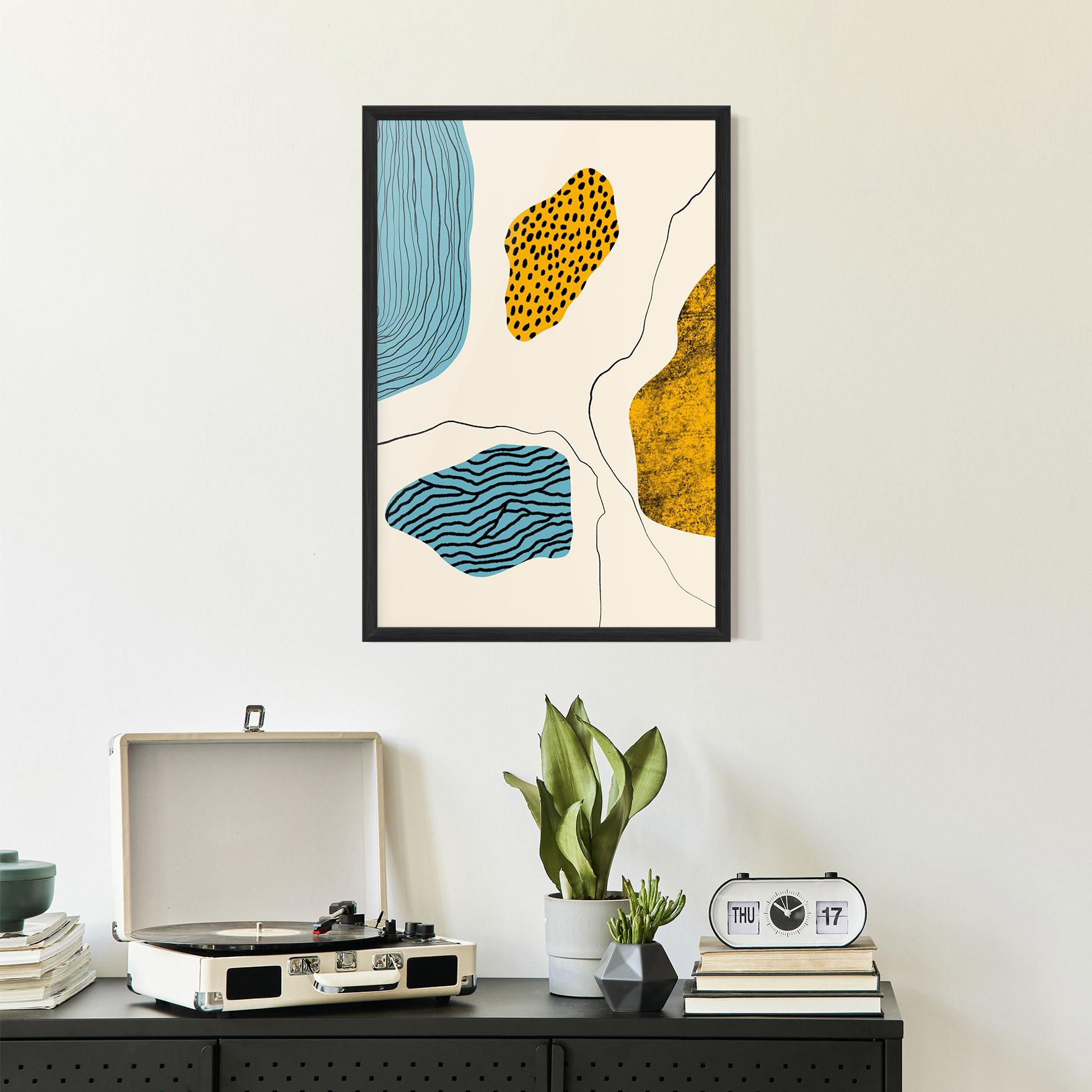 Keretezett Poszter Abstract Lines On Blue mockup 2