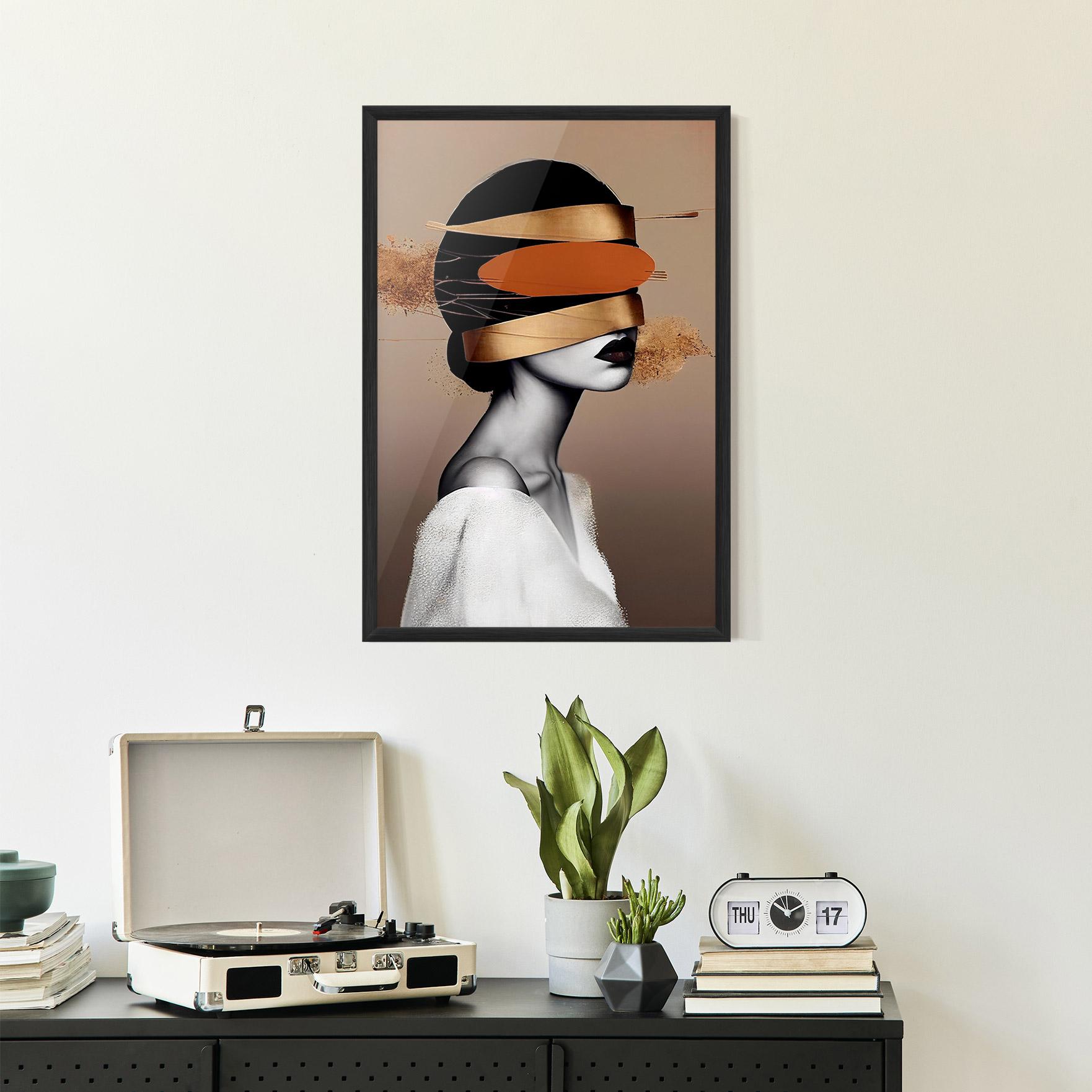 Keretezett Poszter Woman With Gold Lines mockup 2