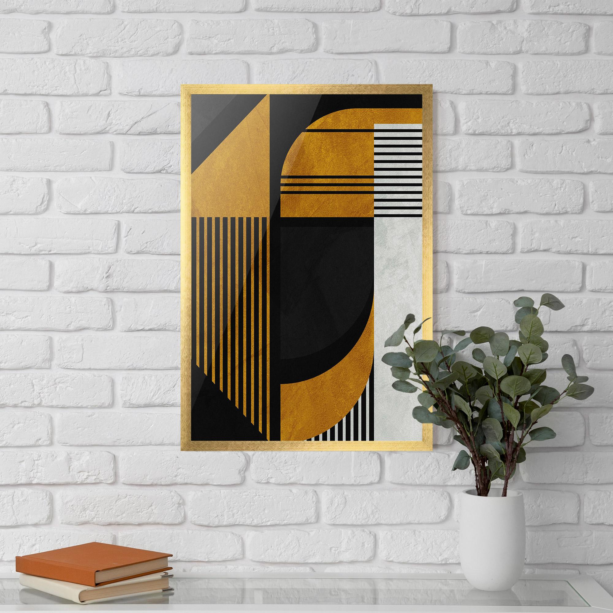 Keretezett Poszter Black Lines On Gold mockup 5
