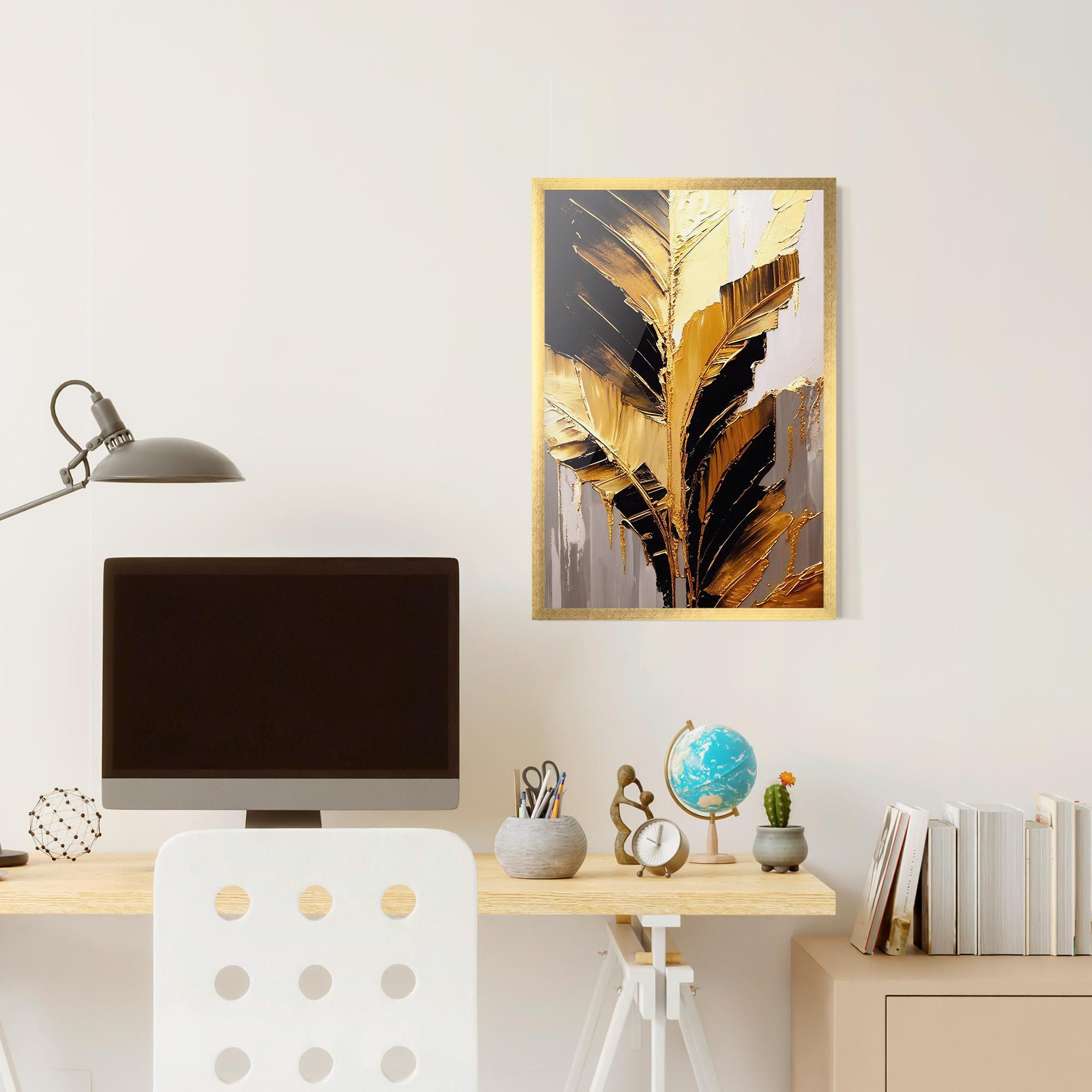 Keretezett Poszter Balck With Gold Leafs mockup 6