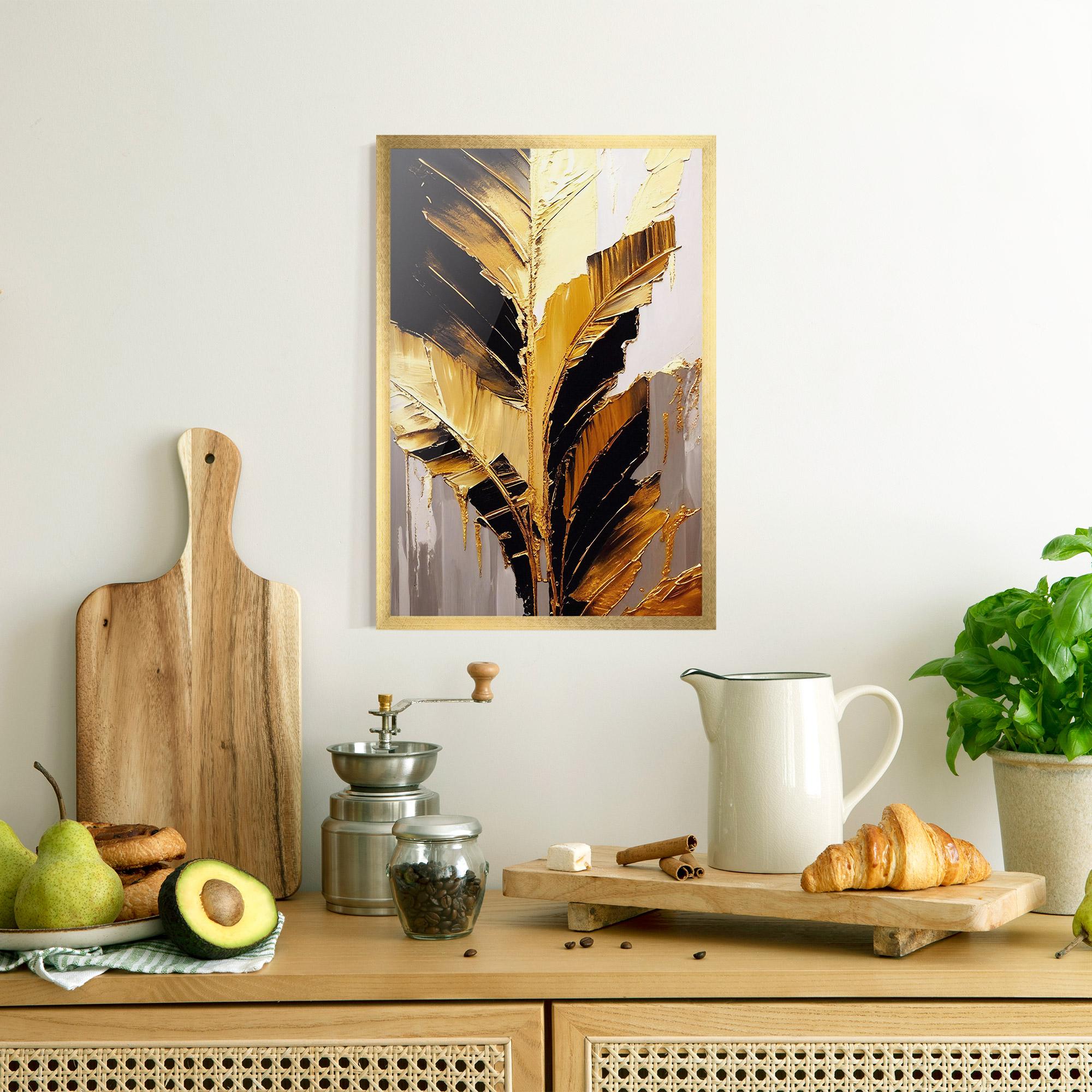 Keretezett Poszter Balck With Gold Leafs mockup 8