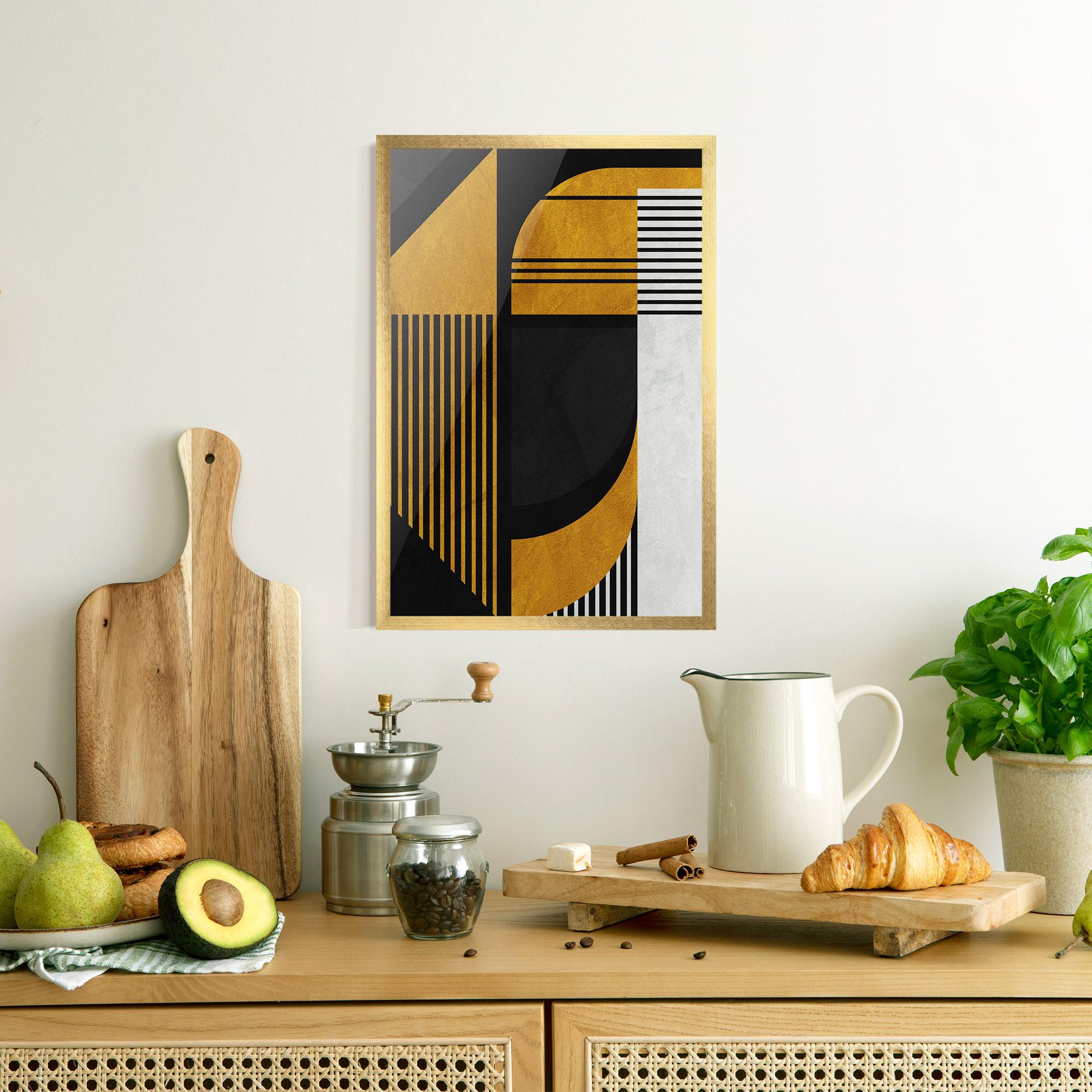 Keretezett Poszter Black Lines On Gold mockup 8