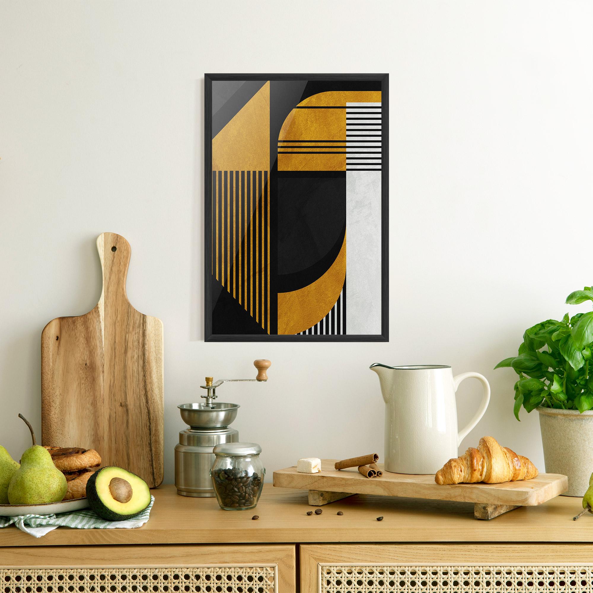 Keretezett Poszter Black Lines On Gold mockup 8