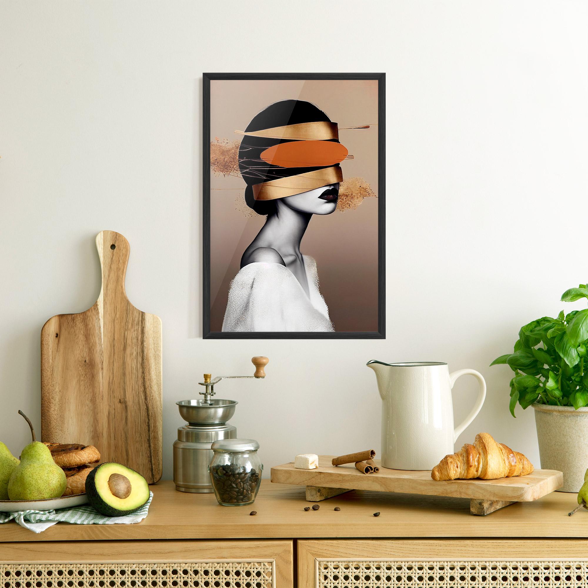 Keretezett Poszter Woman With Gold Lines mockup 8