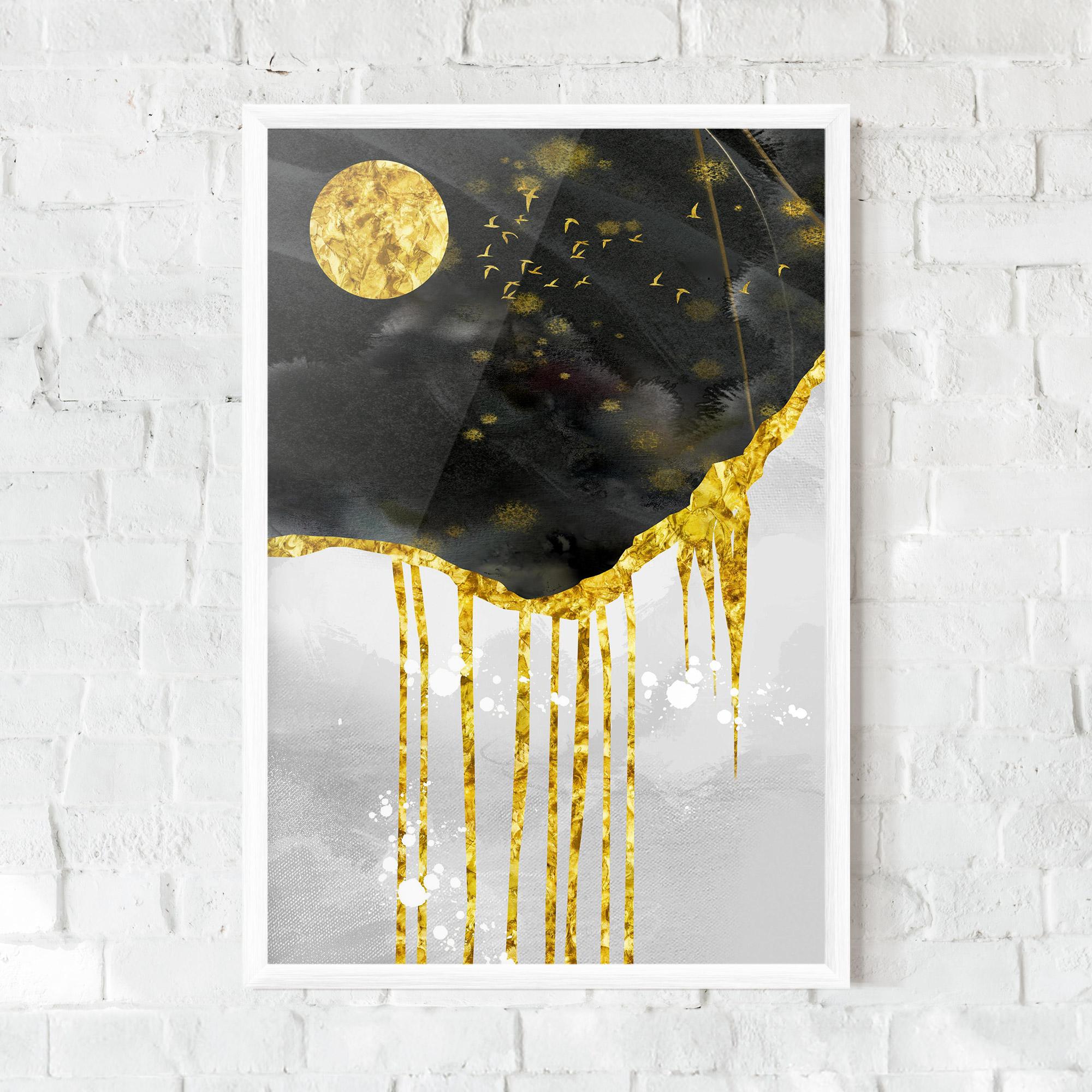 Keretezett Poszter Gold Moon And Birds mockup 0