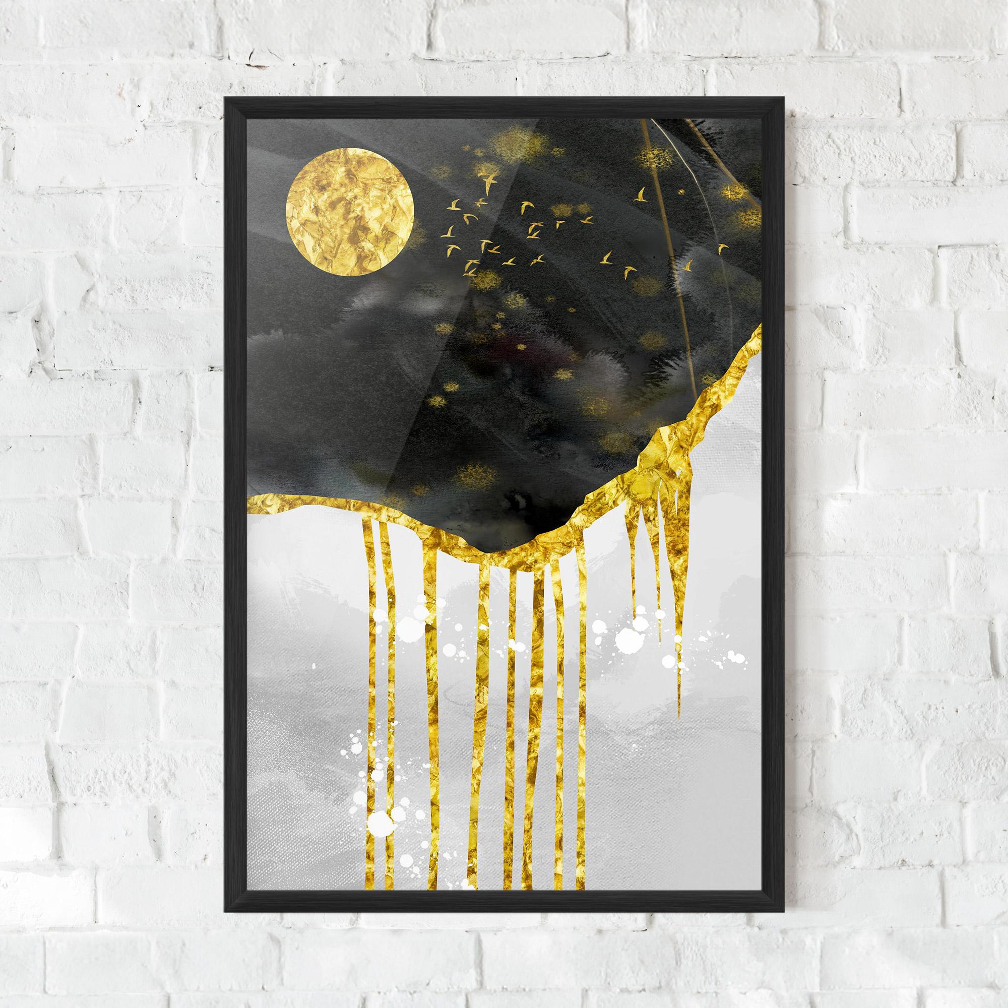 Keretezett Poszter Gold Moon And Birds mockup 0