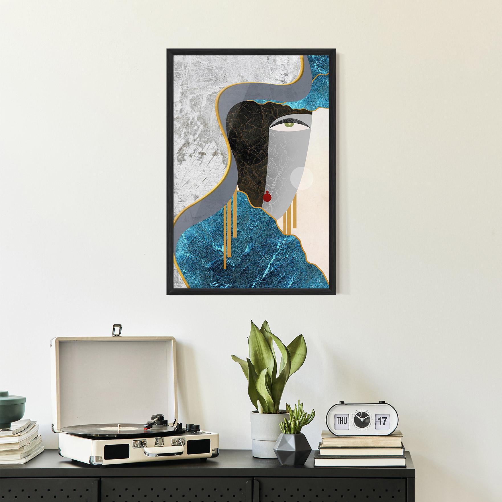 Keretezett Poszter Abstract Blue Face mockup 2