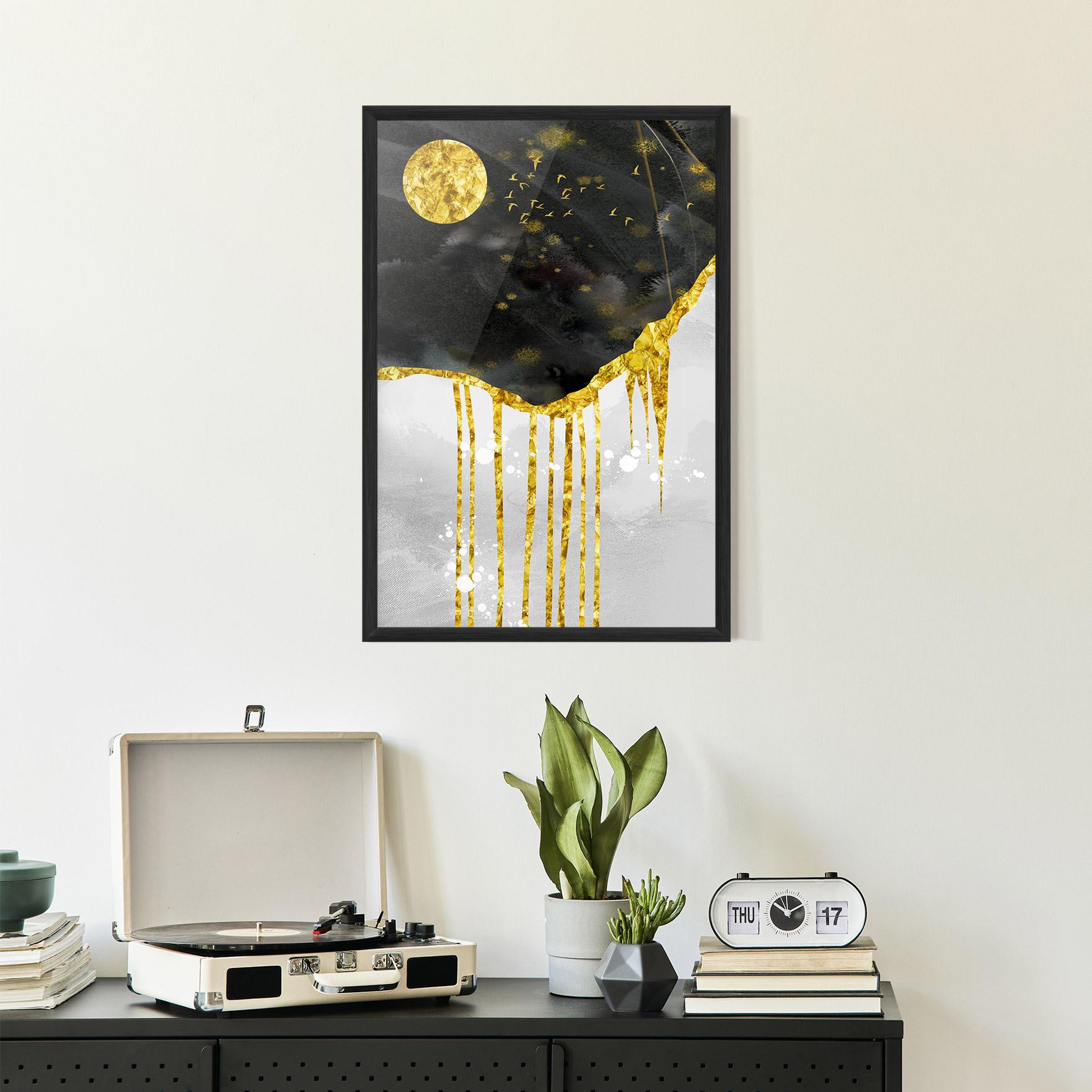 Keretezett Poszter Gold Moon And Birds mockup 2