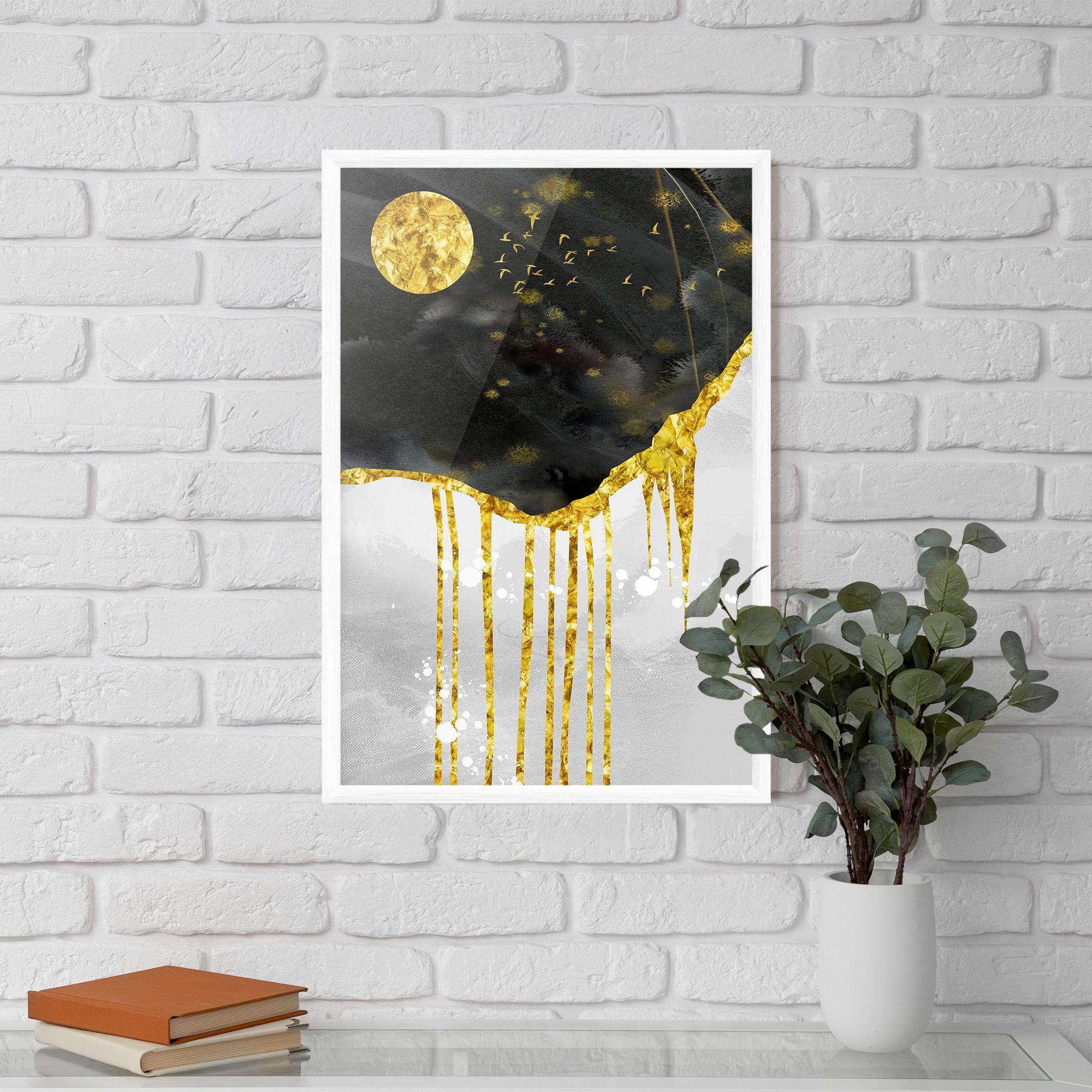 Keretezett Poszter Gold Moon And Birds mockup 5