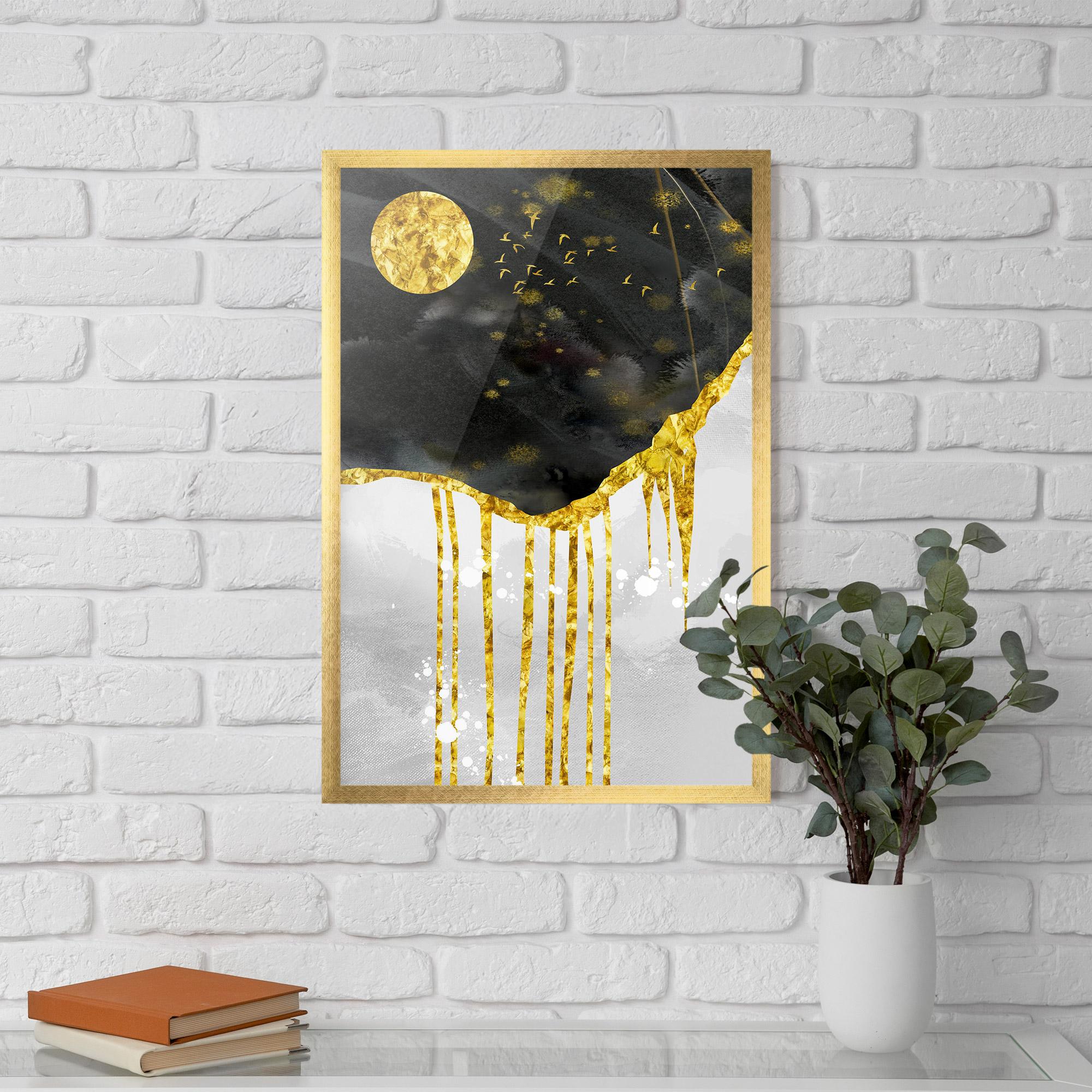 Keretezett Poszter Gold Moon And Birds mockup 5