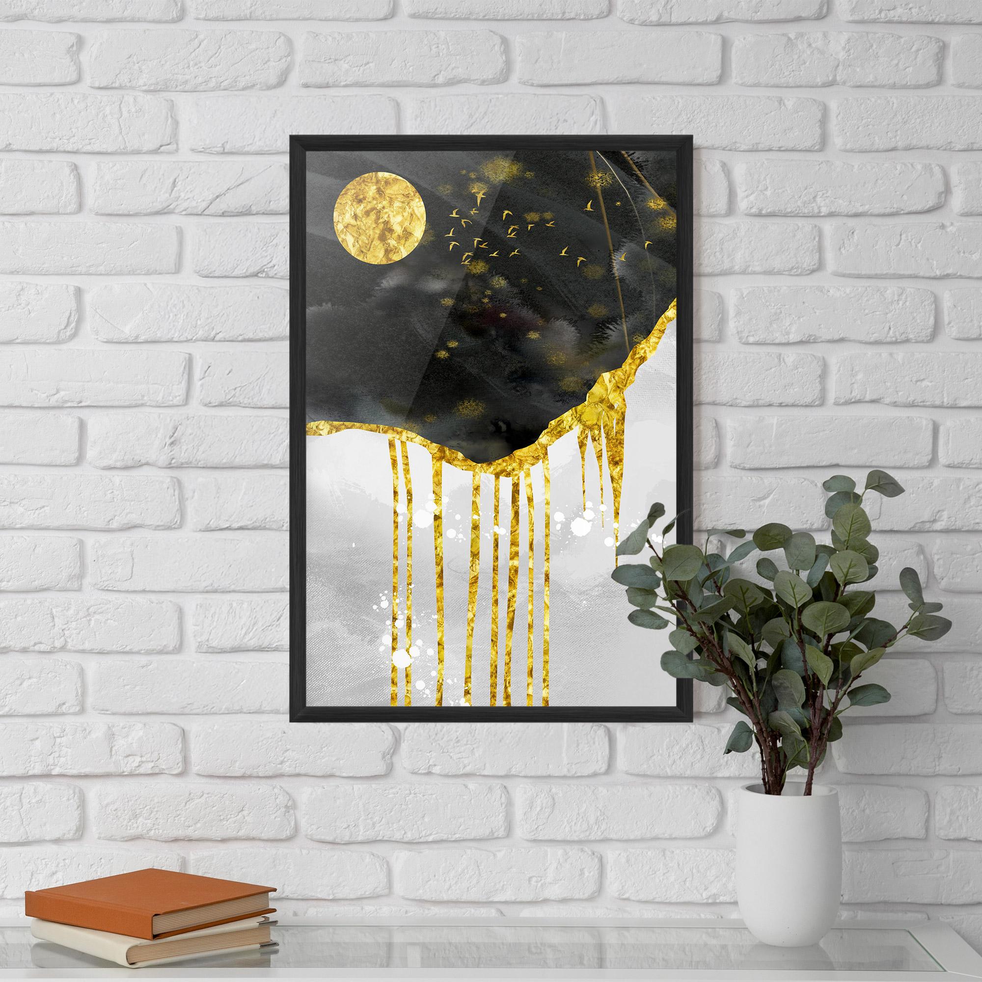 Keretezett Poszter Gold Moon And Birds mockup 5