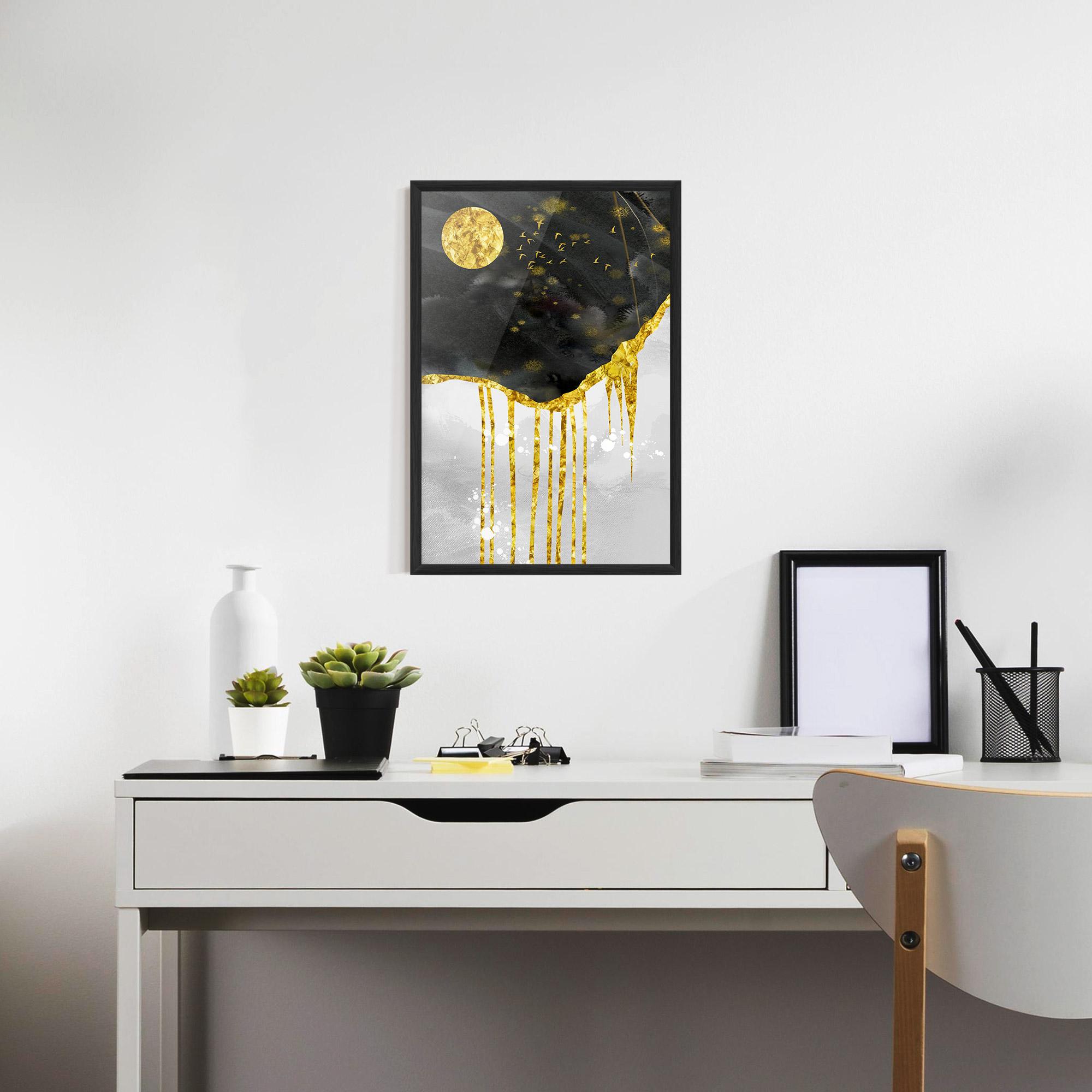 Keretezett Poszter Gold Moon And Birds mockup 7