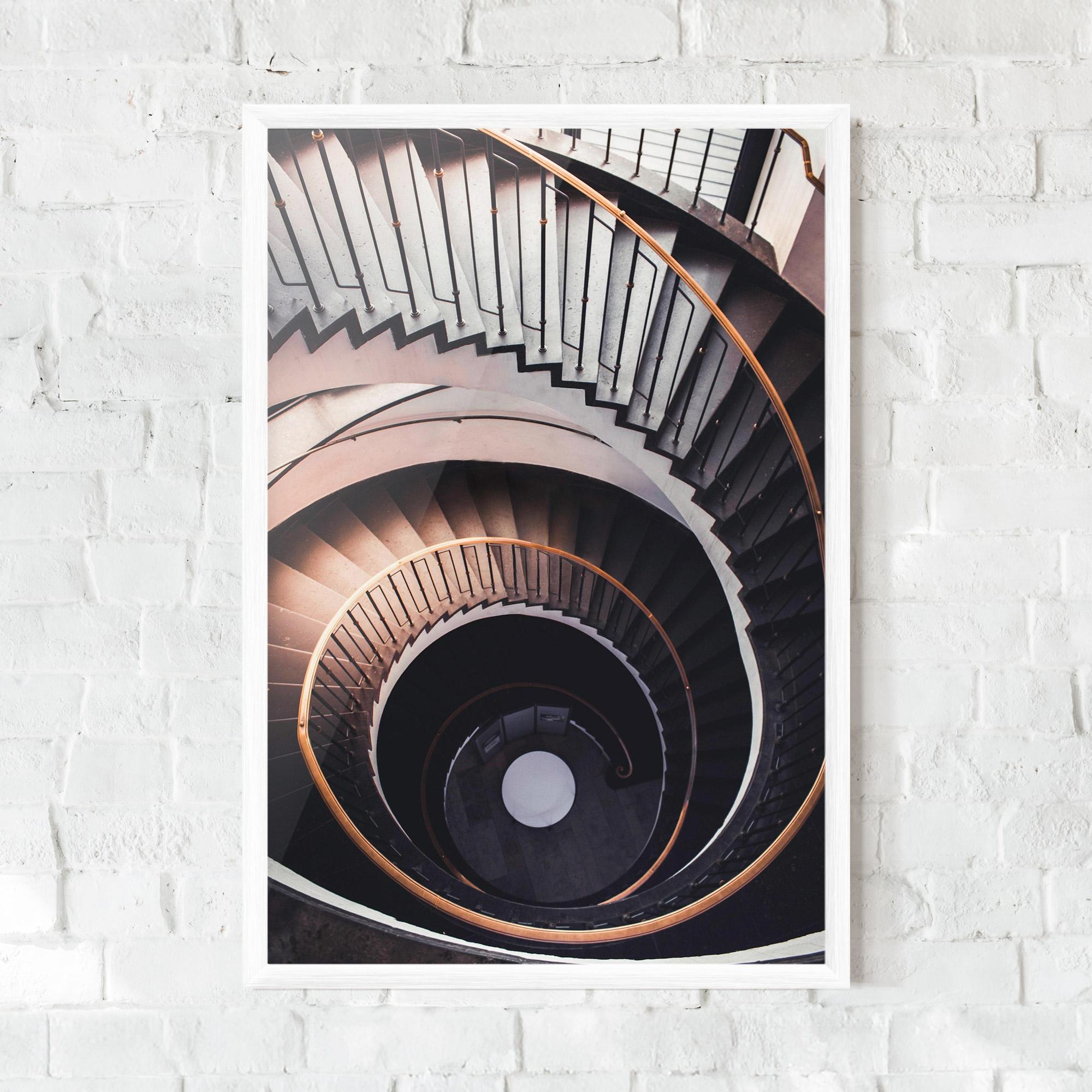 Keretezett Poszter Grey Stairs Spiral mockup 0