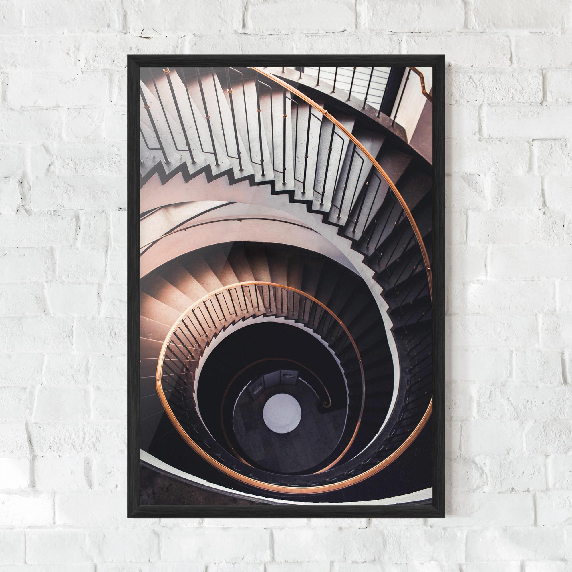 Keretezett Poszter Grey Stairs Spiral mockup 0