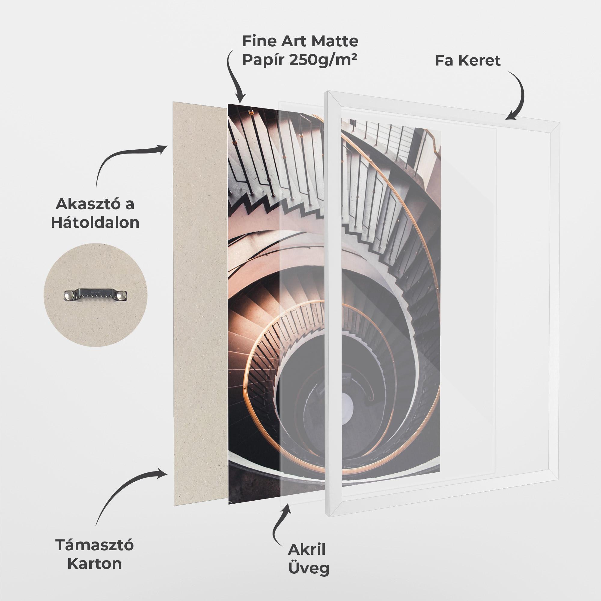 Keretezett Poszter Grey Stairs Spiral mockup 1