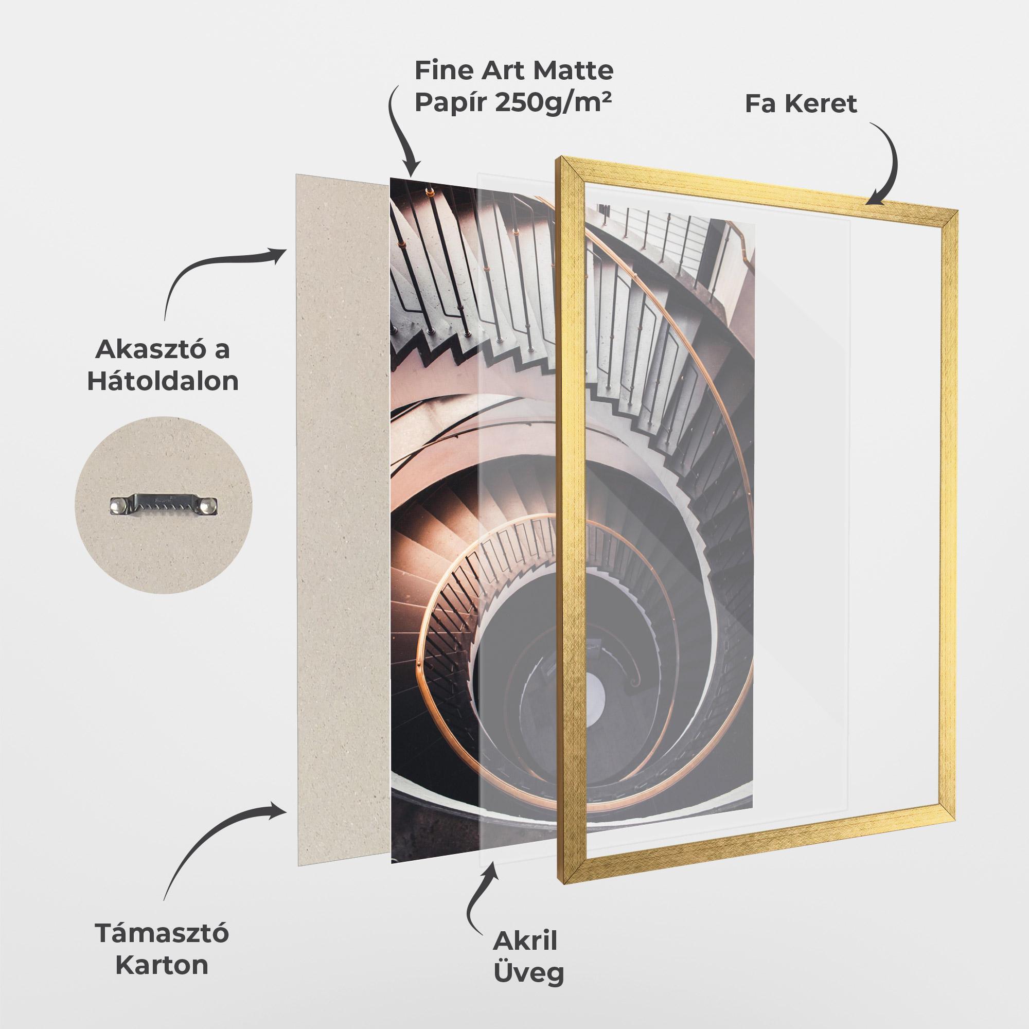 Keretezett Poszter Grey Stairs Spiral mockup 1