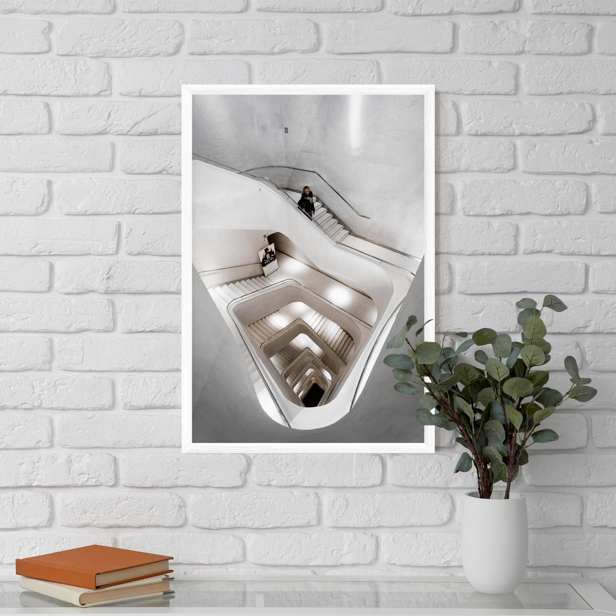 Keretezett Poszter White Stairs Spiral mockup 5