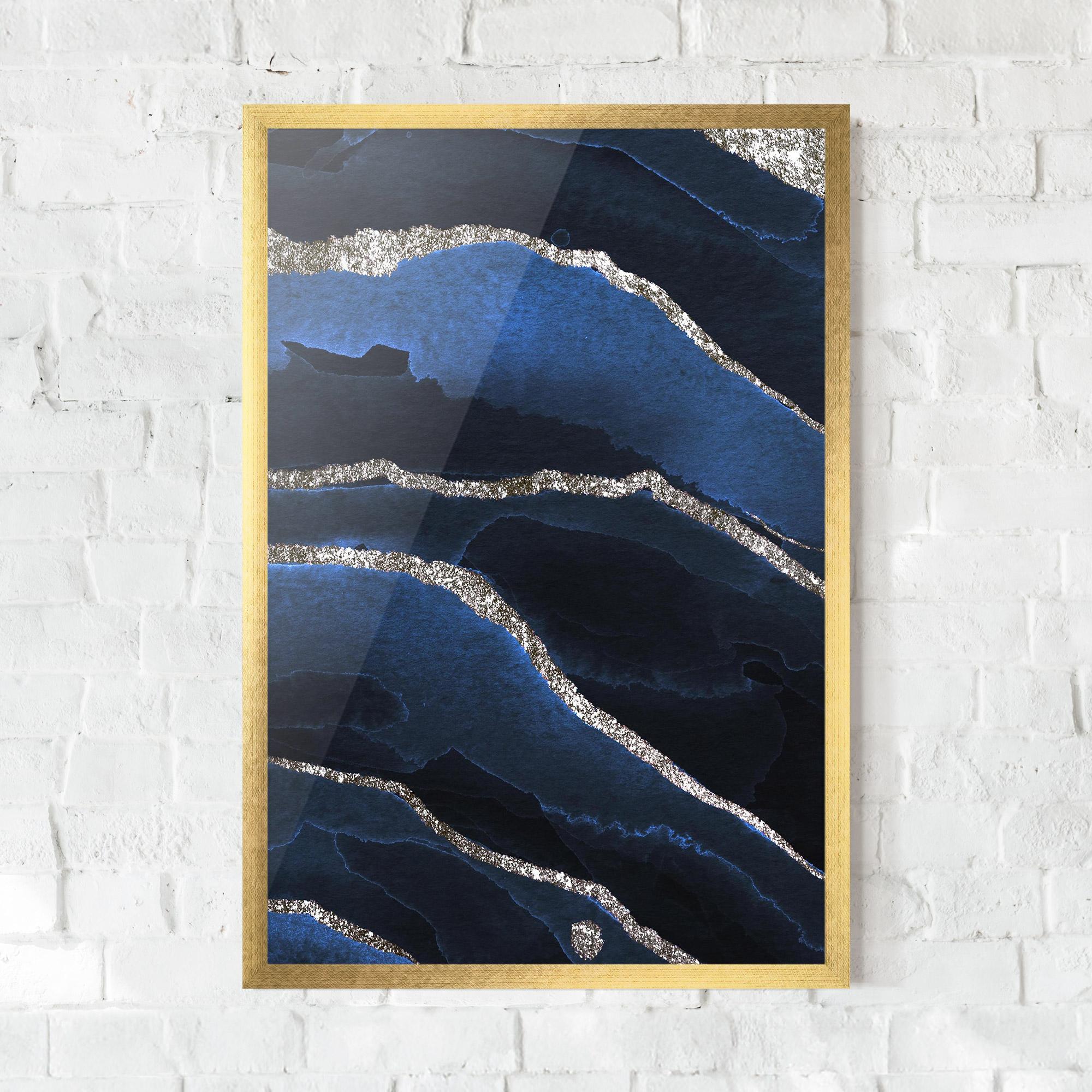 Keretezett Poszter Golden Lines With Blue mockup 0