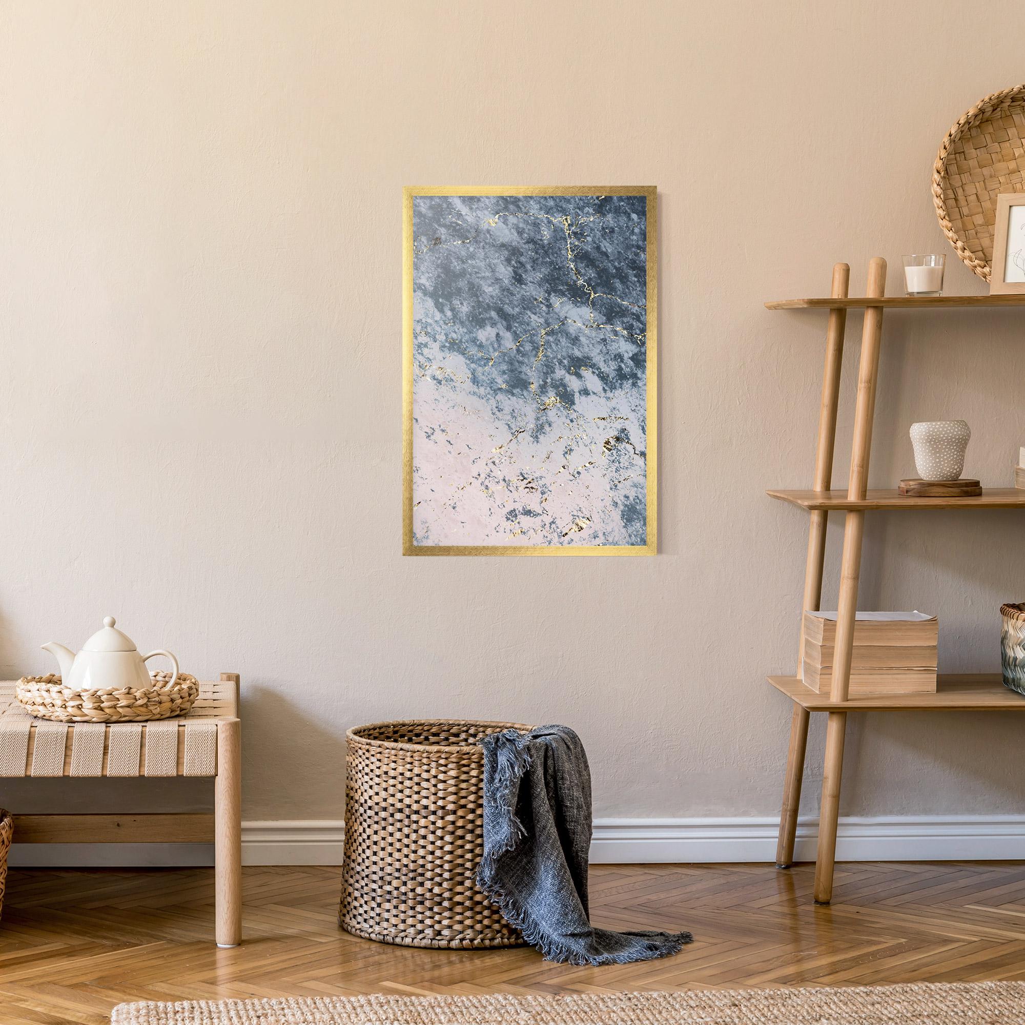 Keretezett Poszter Blue Golden Lines mockup 9