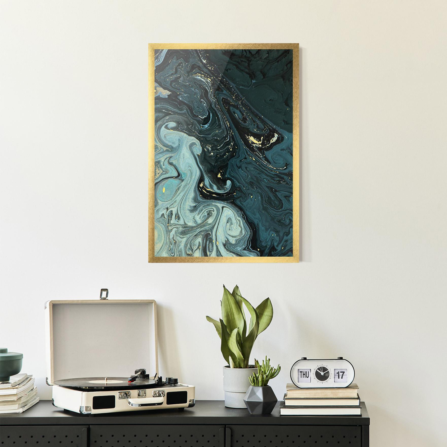 Keretezett Poszter Dark Blue Golden Marble mockup 2