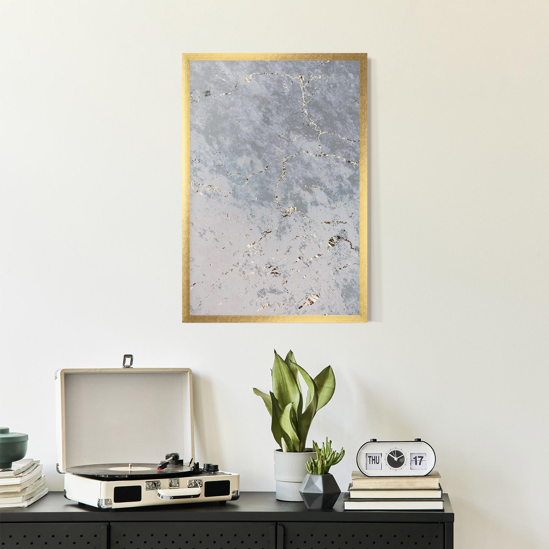 Keretezett Poszter Light Blue Golden Lines mockup 2