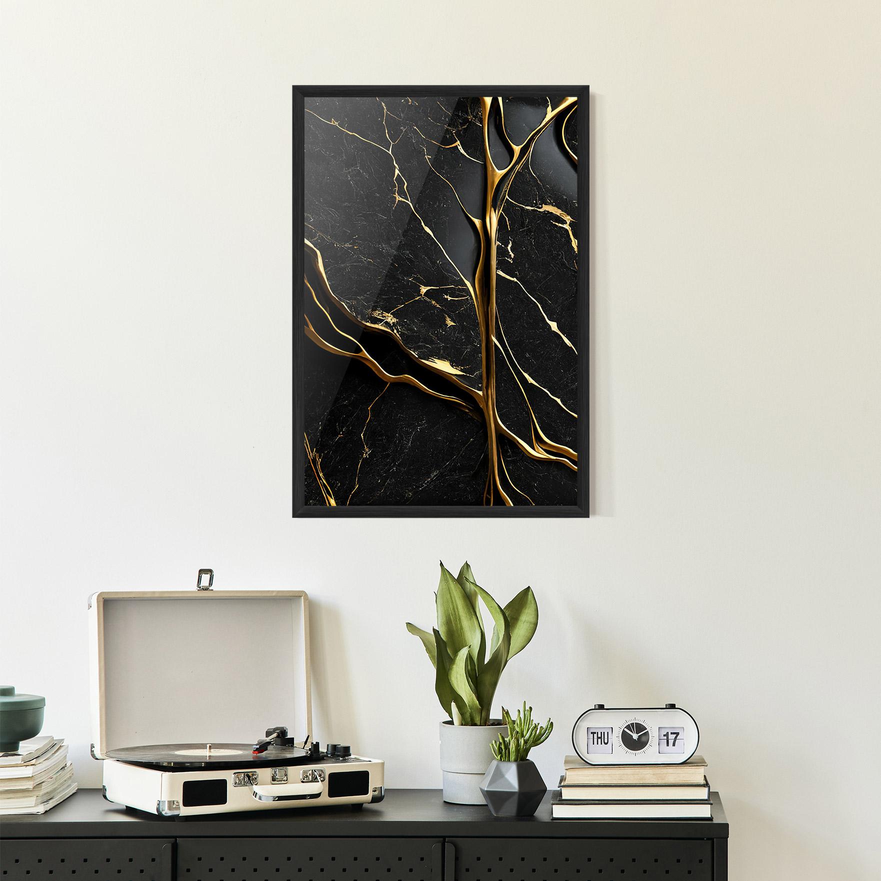 Keretezett Poszter Black Square Marble mockup 2