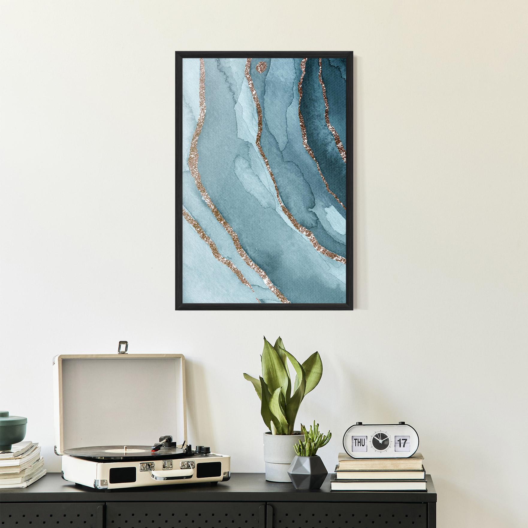 Keretezett Poszter Blue Golden Glitter mockup 2