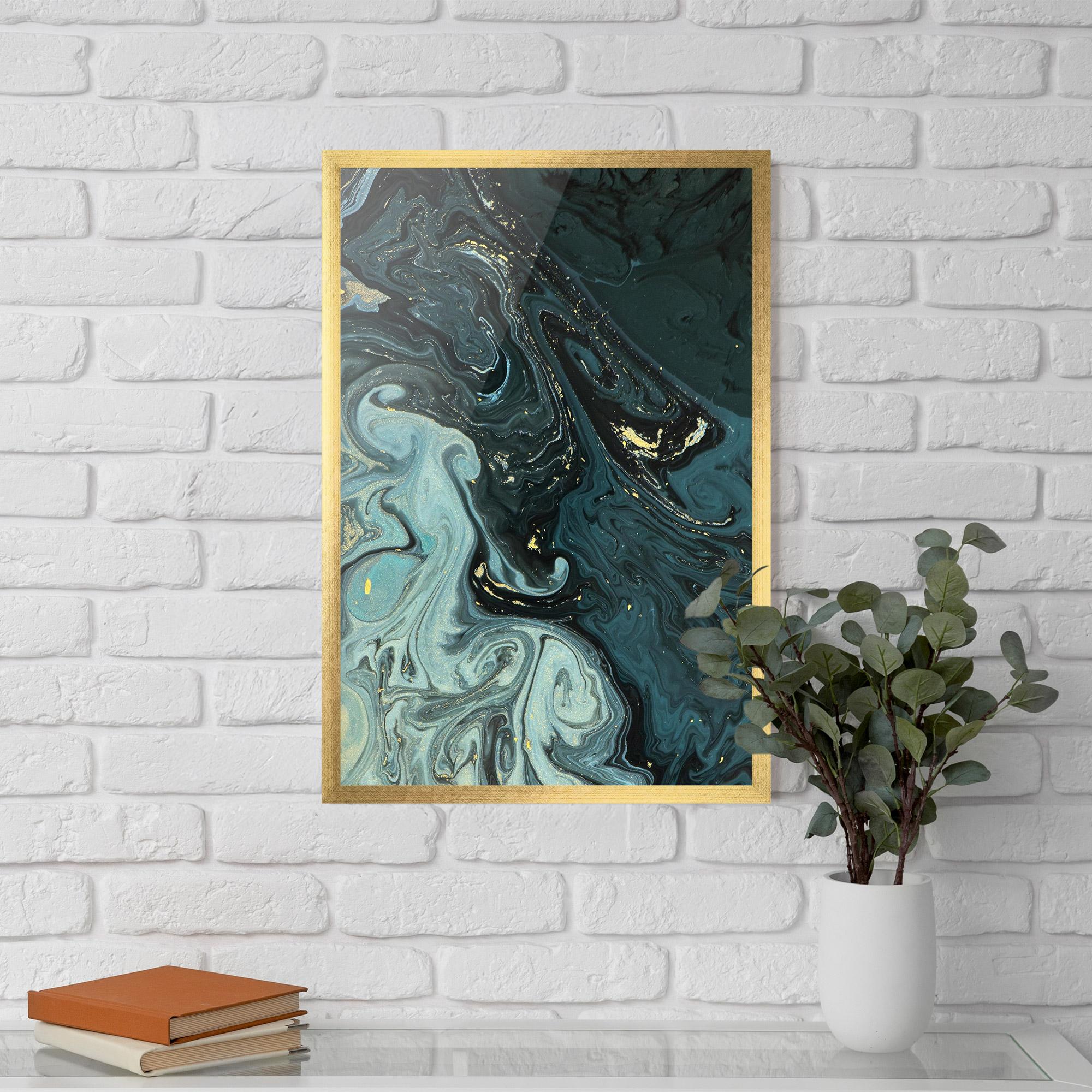 Keretezett Poszter Dark Blue Golden Marble mockup 5