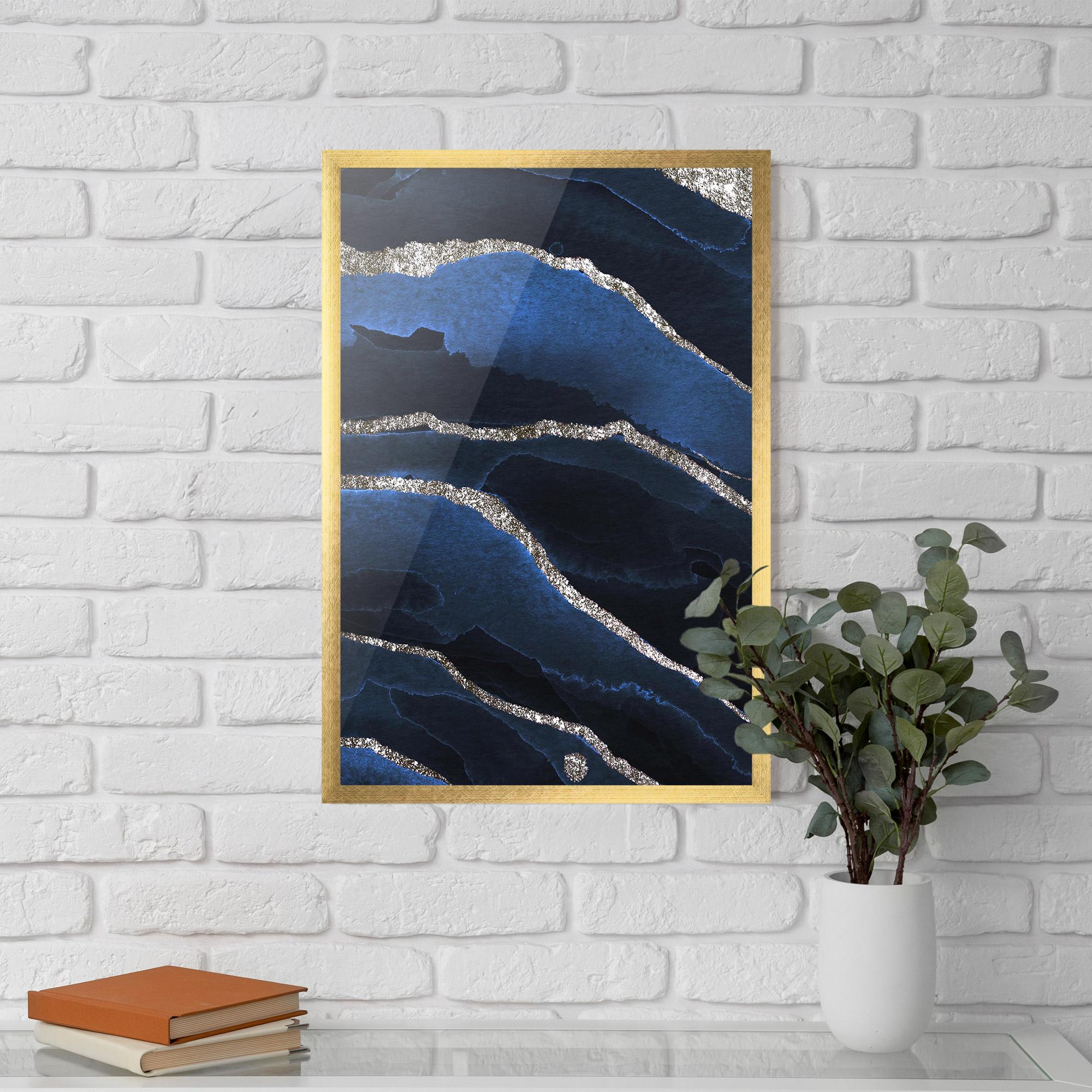 Keretezett Poszter Golden Lines With Blue mockup 5