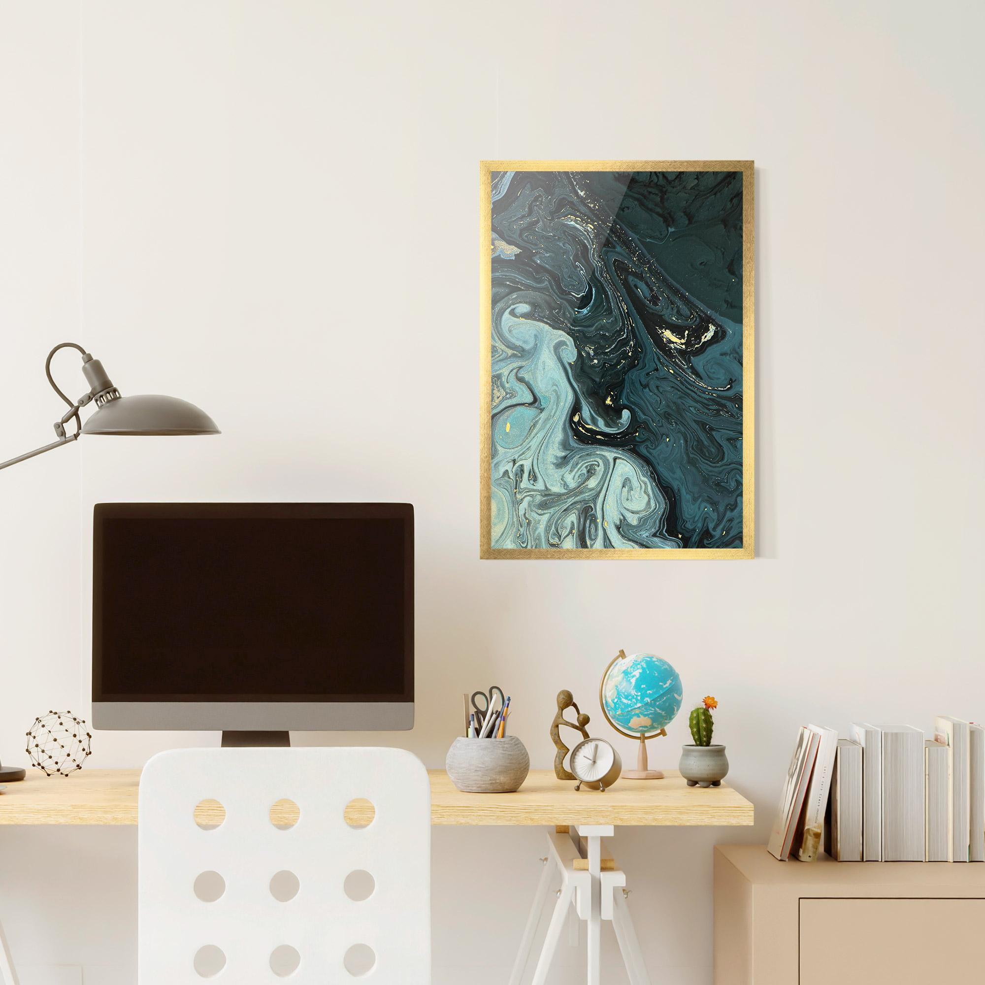 Keretezett Poszter Dark Blue Golden Marble mockup 6