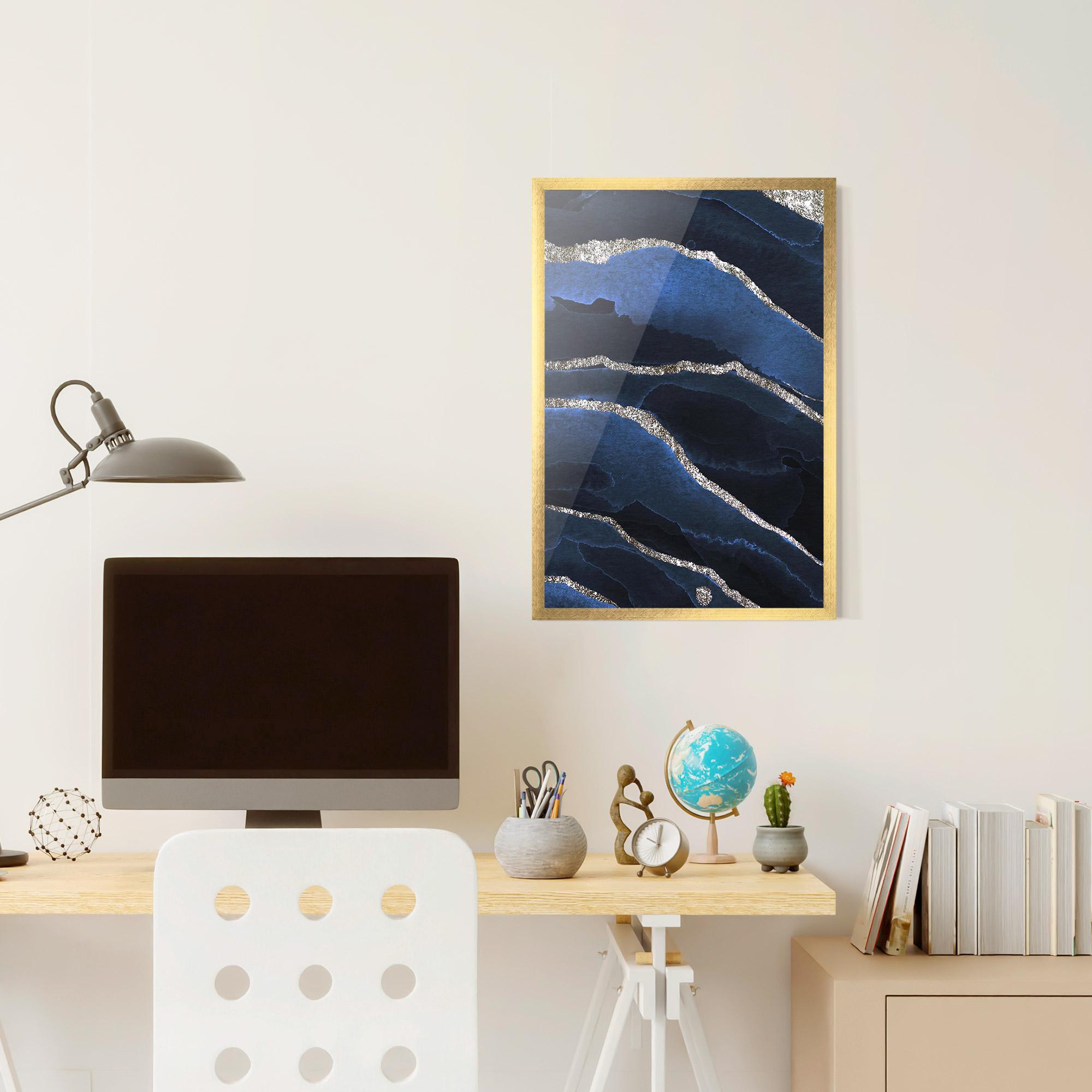 Keretezett Poszter Golden Lines With Blue mockup 6