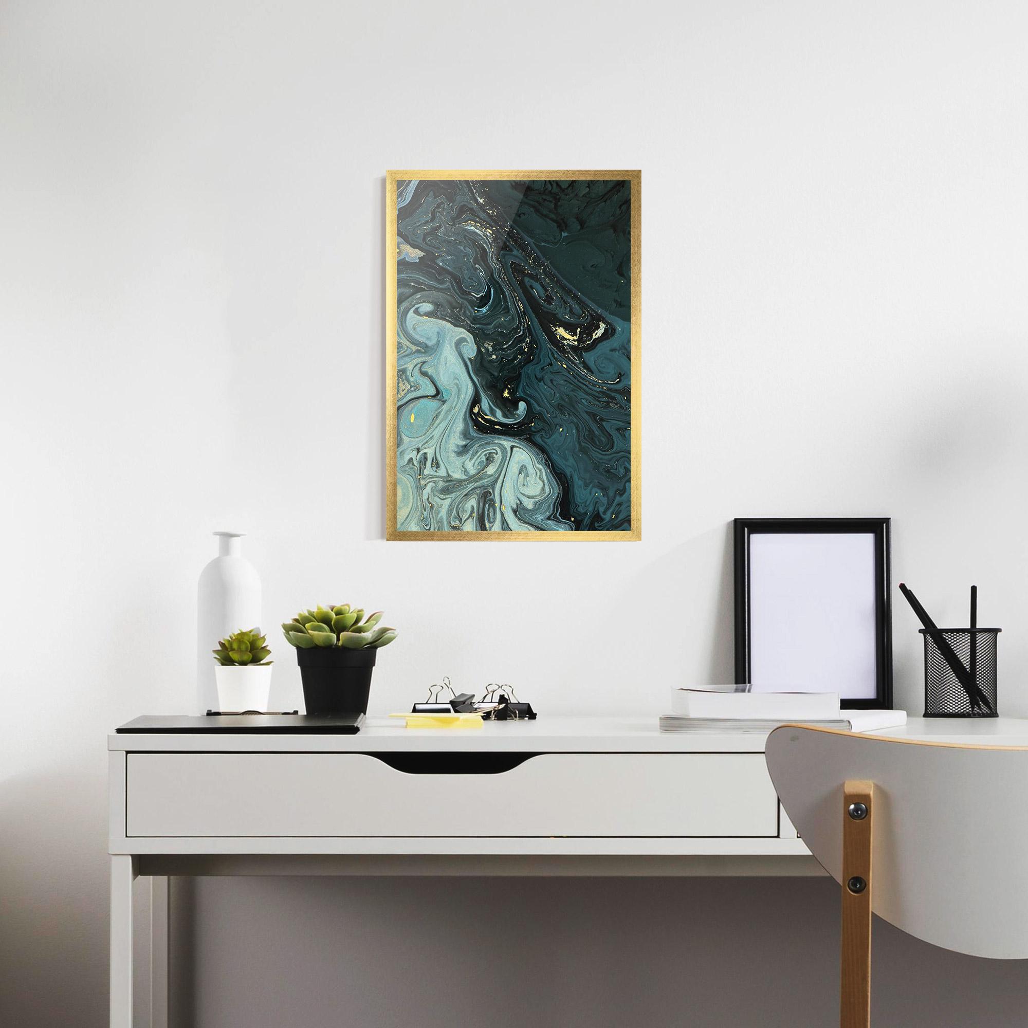 Keretezett Poszter Dark Blue Golden Marble mockup 7