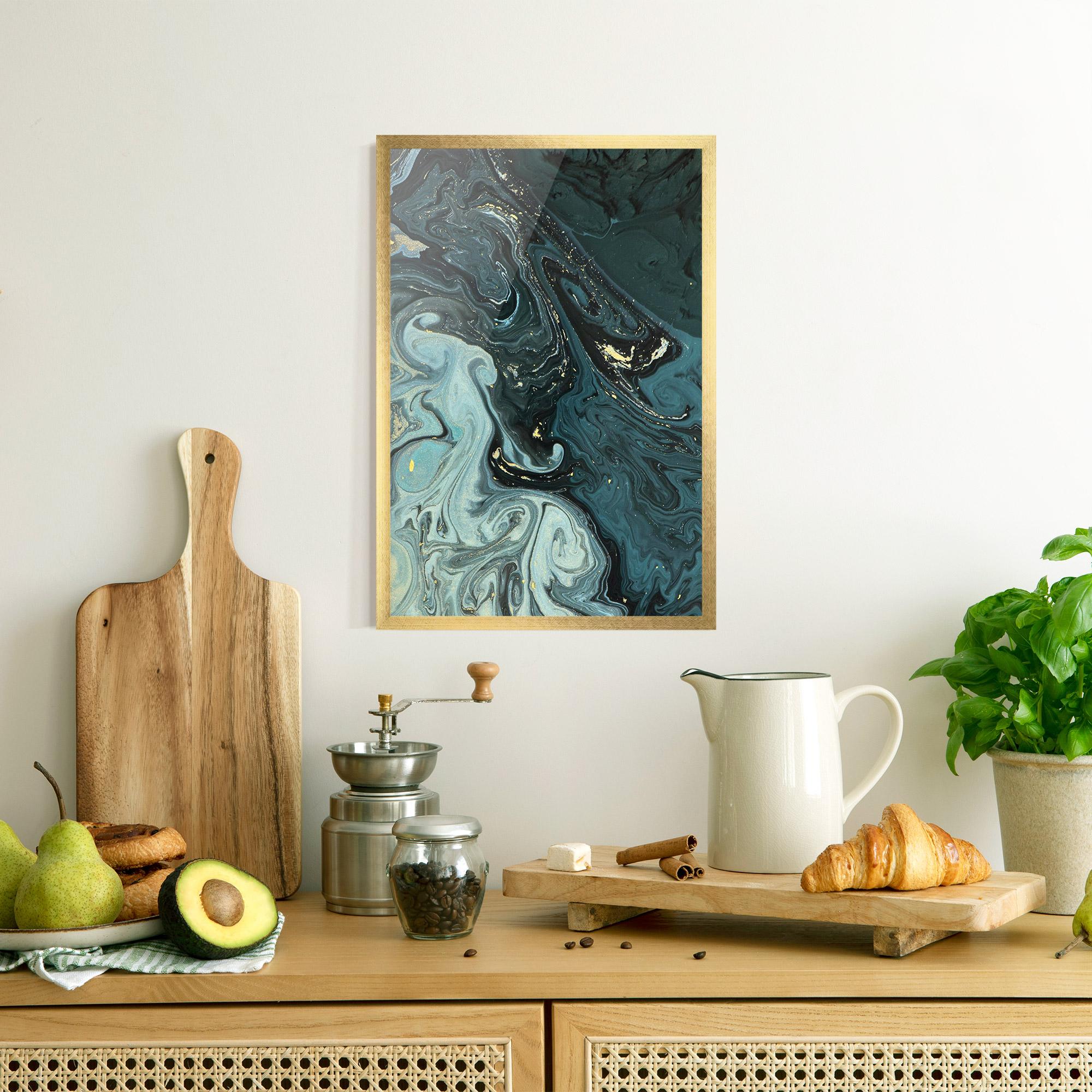 Keretezett Poszter Dark Blue Golden Marble mockup 8