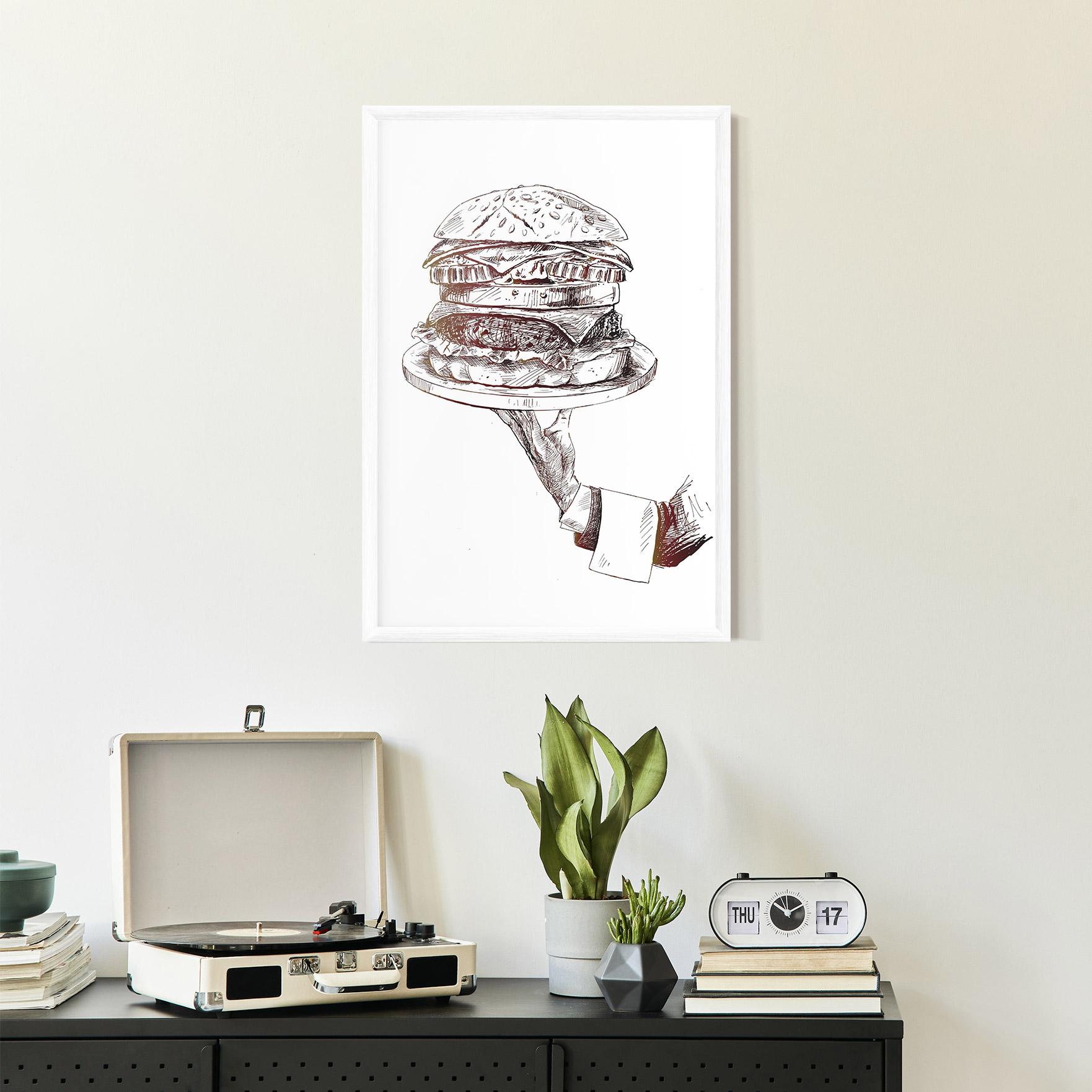 Keretezett Poszter Holding Hamburger mockup 2