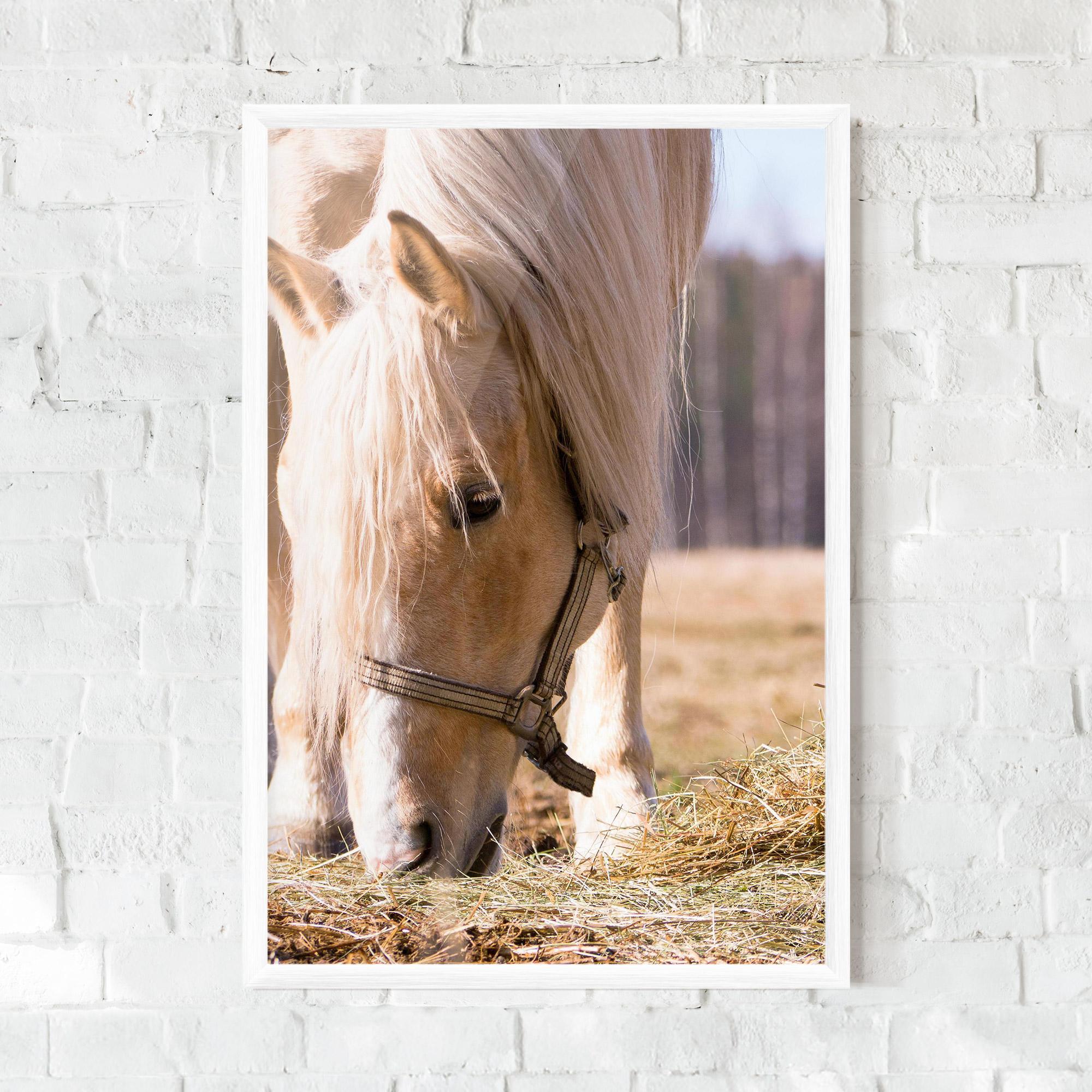 Keretezett Poszter Cream Horse Eating mockup 0