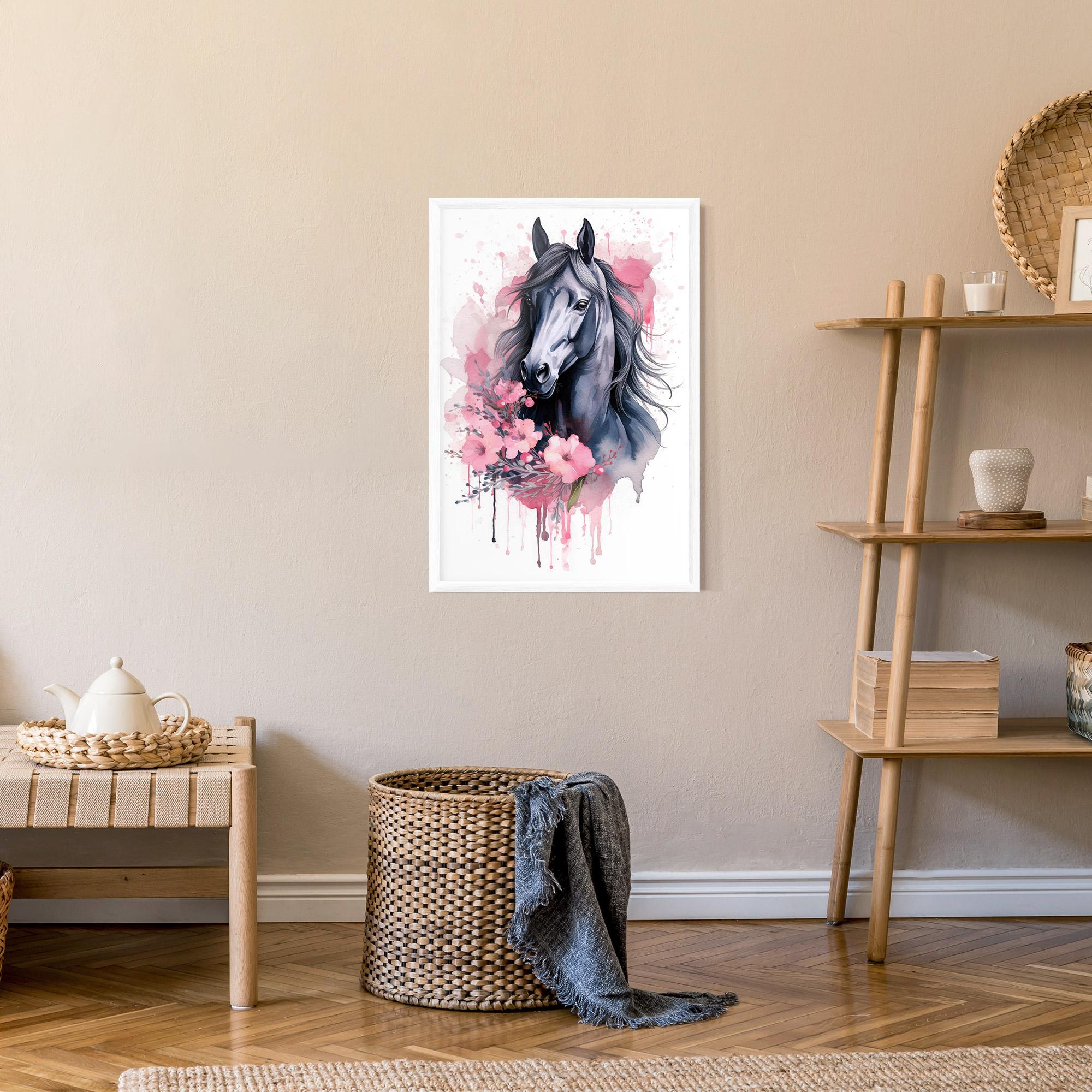 Keretezett Poszter Pink Flowers Horse mockup 9