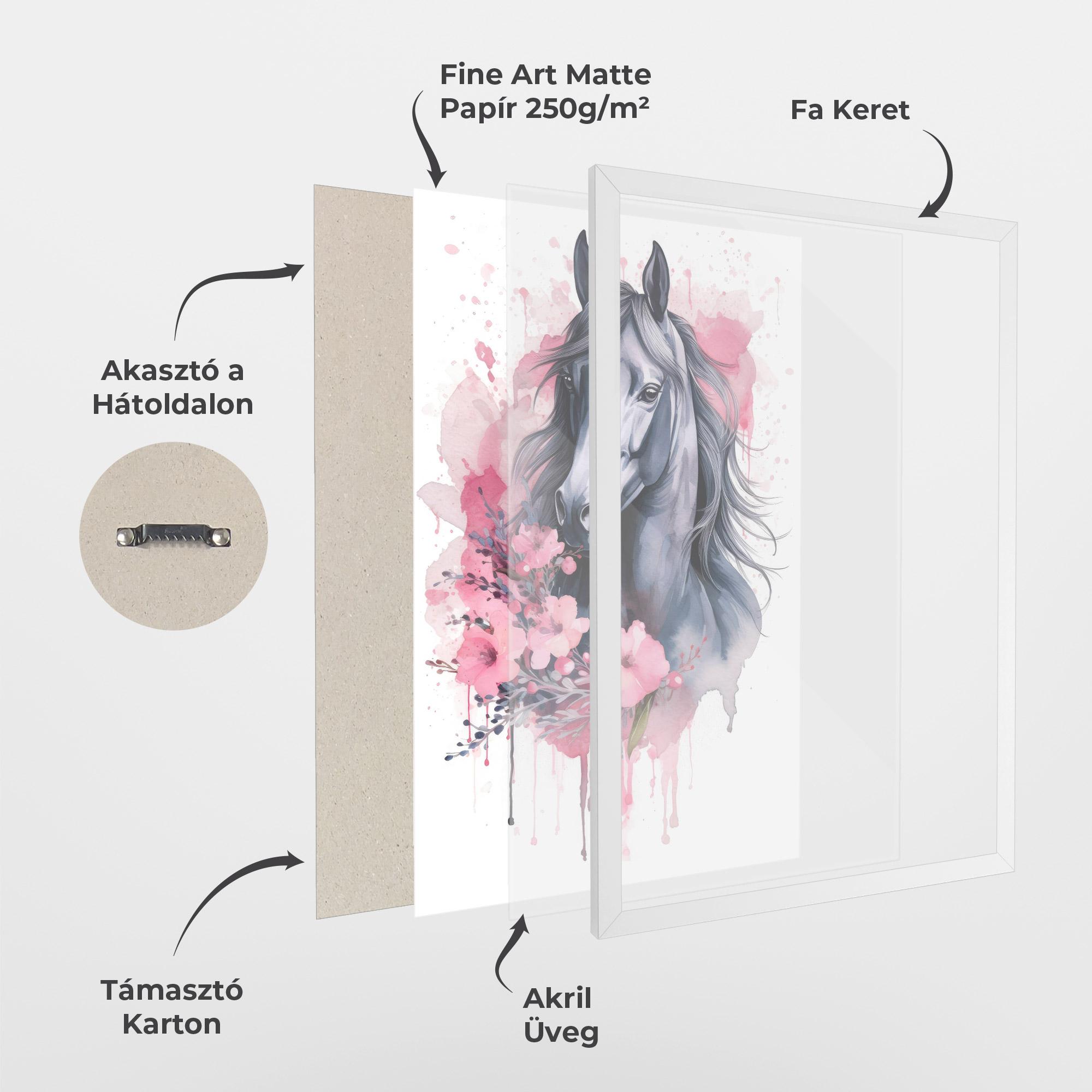 Keretezett Poszter Pink Flowers Horse mockup 1