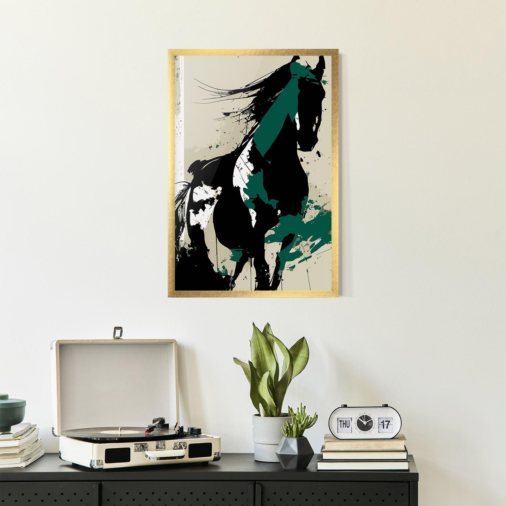 Keretezett Poszter Black Green Horse mockup 2