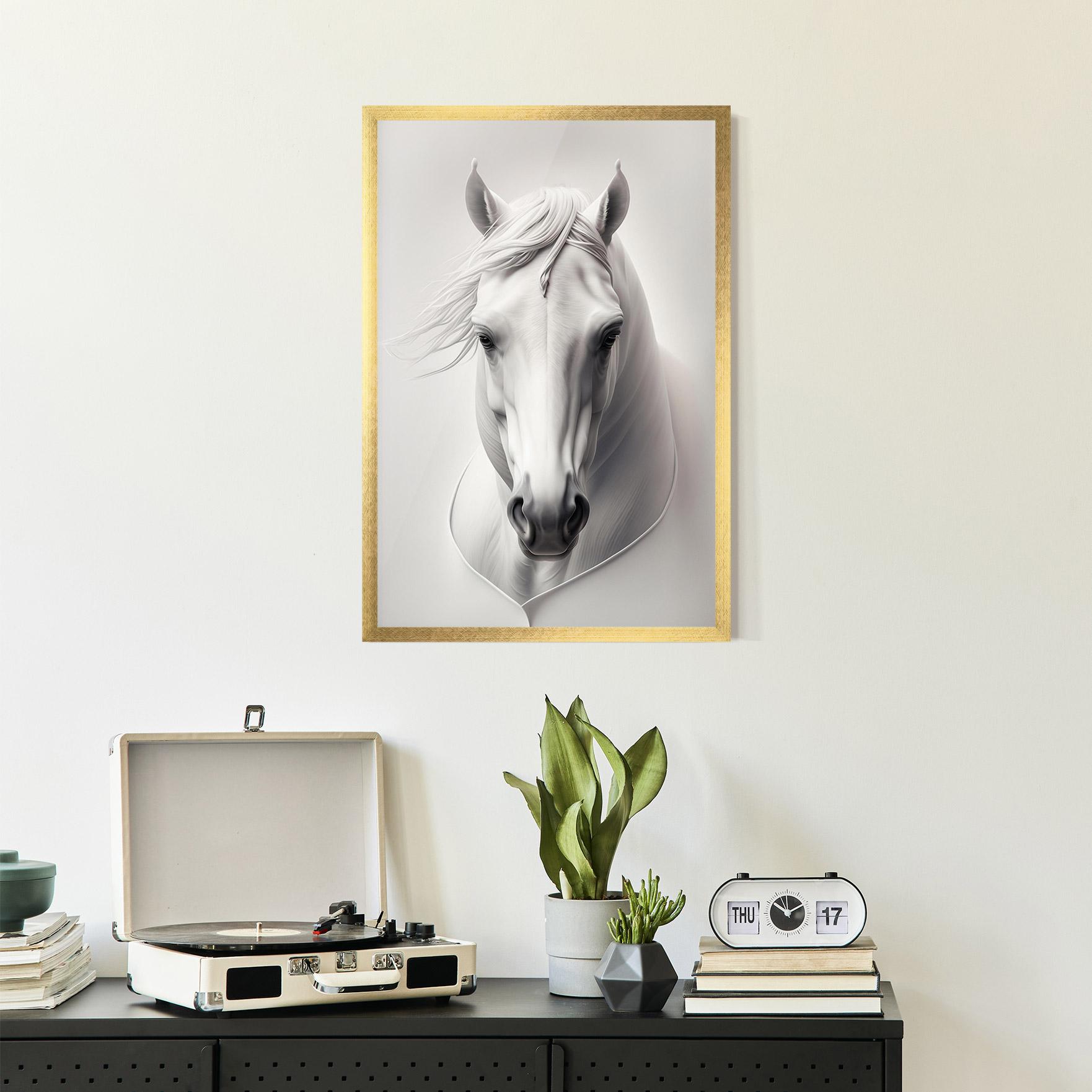 Keretezett Poszter White Horse Portrait mockup 2