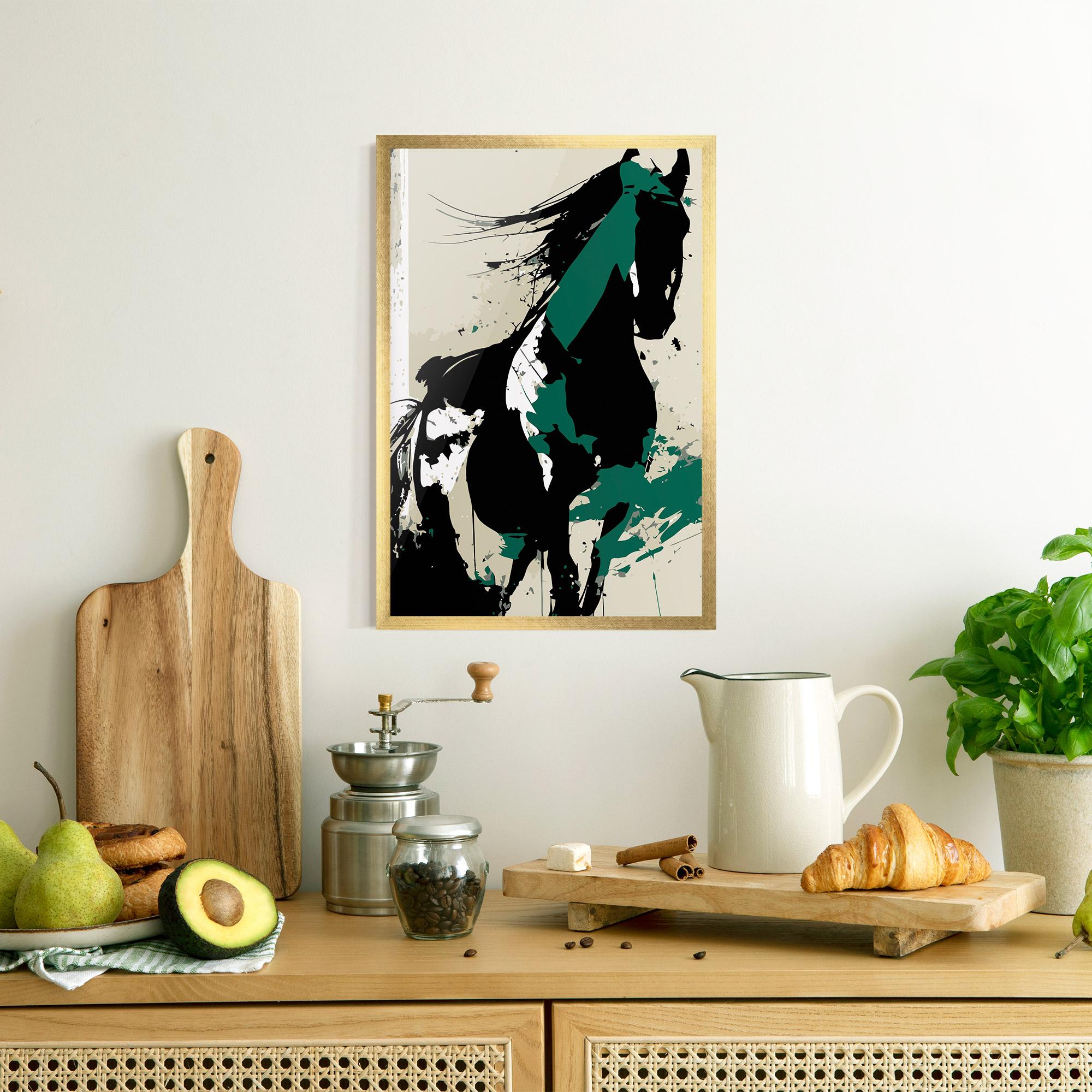 Keretezett Poszter Black Green Horse mockup 8