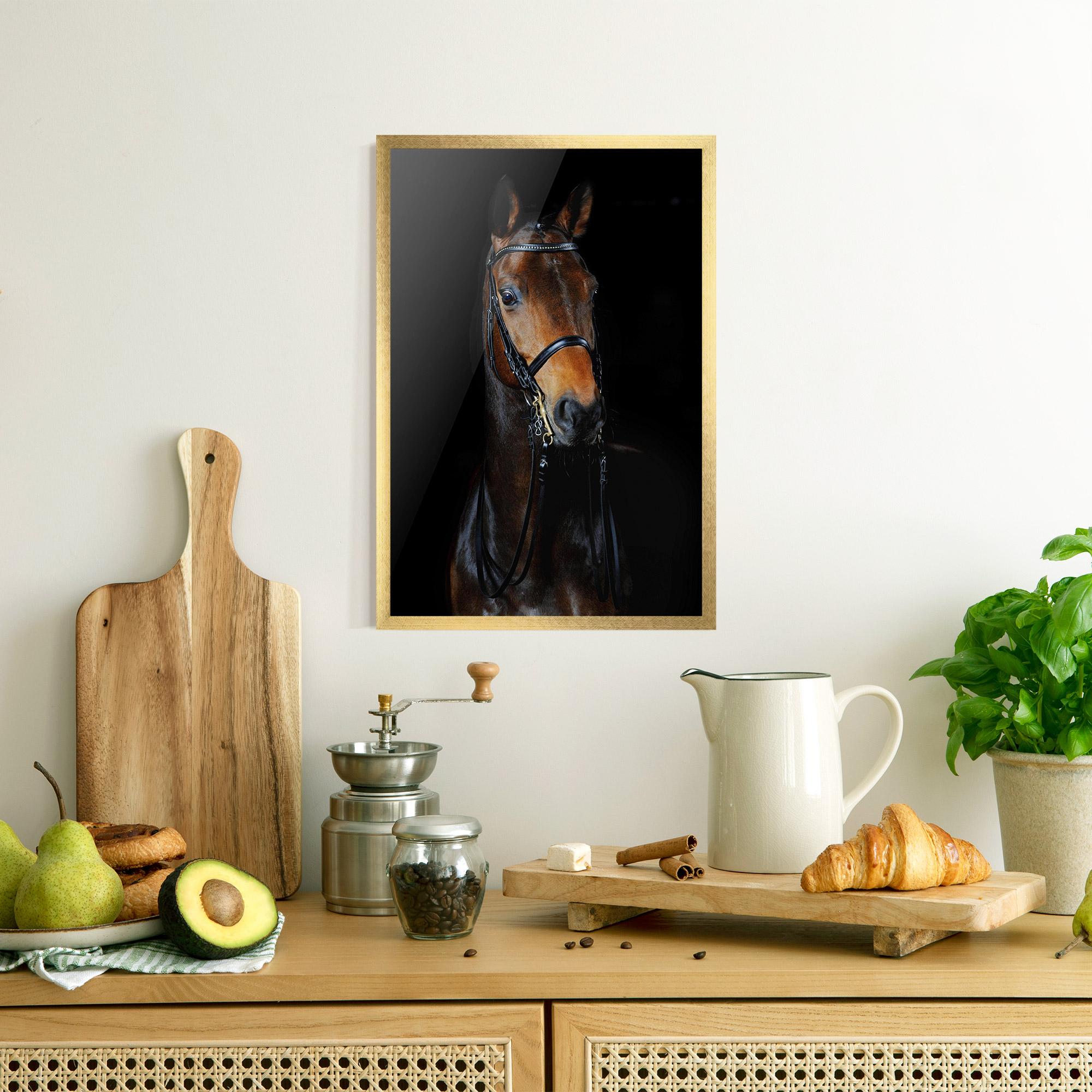 Keretezett Poszter Brown Horse On Black mockup 8