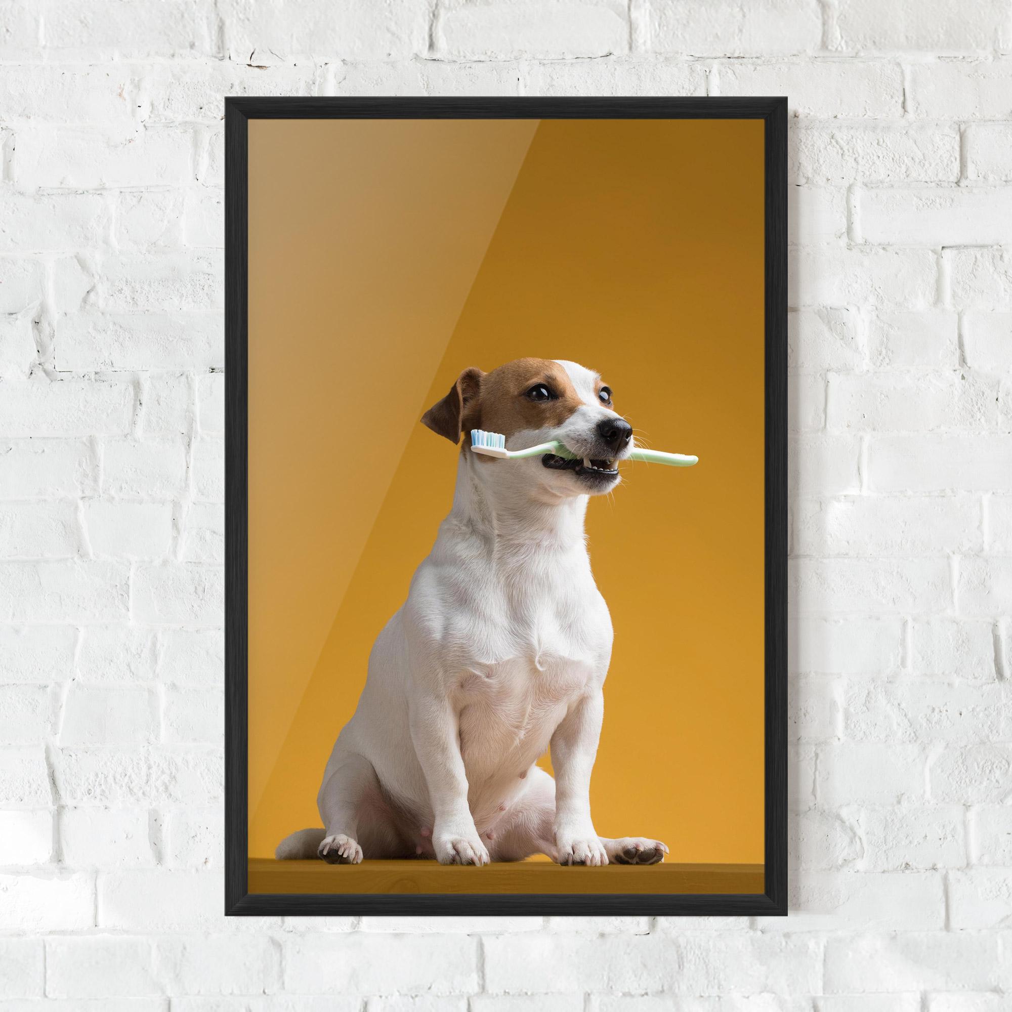 Keretezett Poszter Toothbrush Dog mockup 0