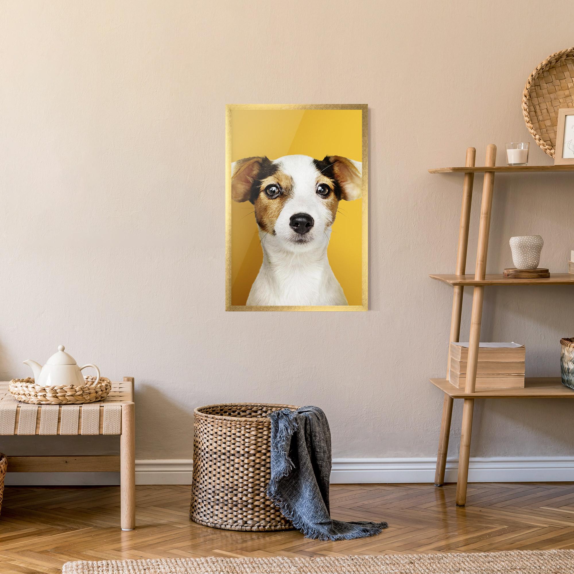 Keretezett Poszter Puppy On Yellow mockup 9