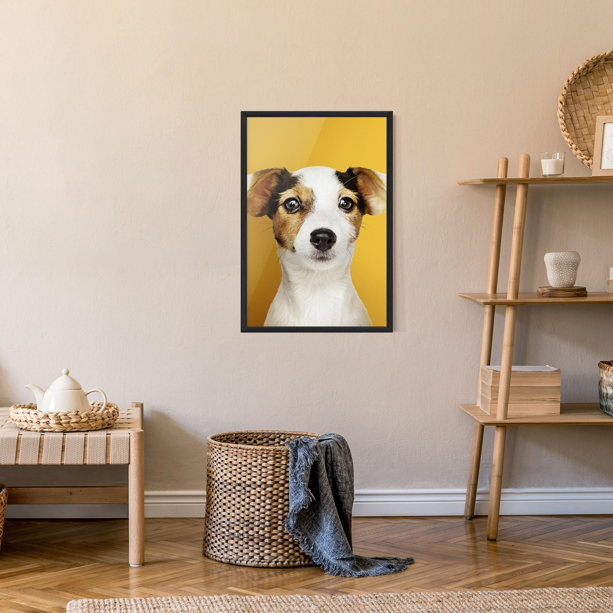 Keretezett Poszter Puppy On Yellow mockup 9
