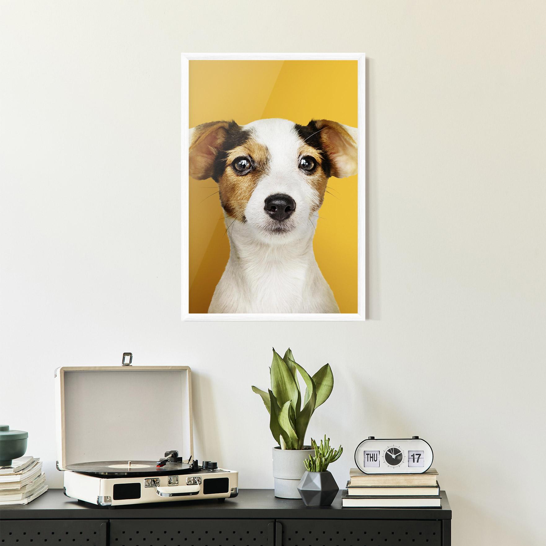 Keretezett Poszter Puppy On Yellow mockup 2