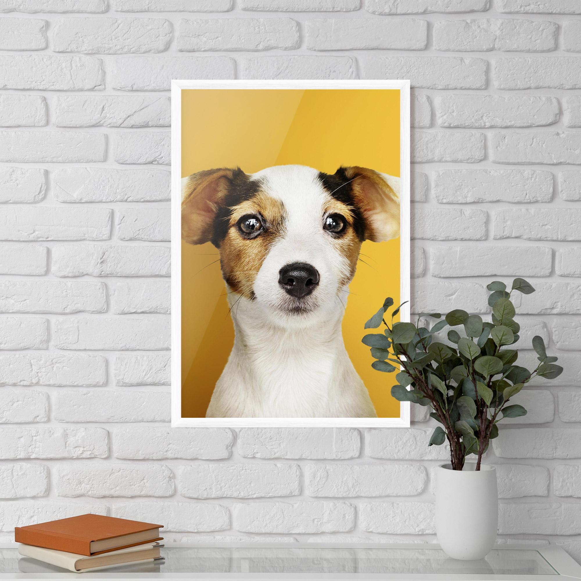 Keretezett Poszter Puppy On Yellow mockup 5