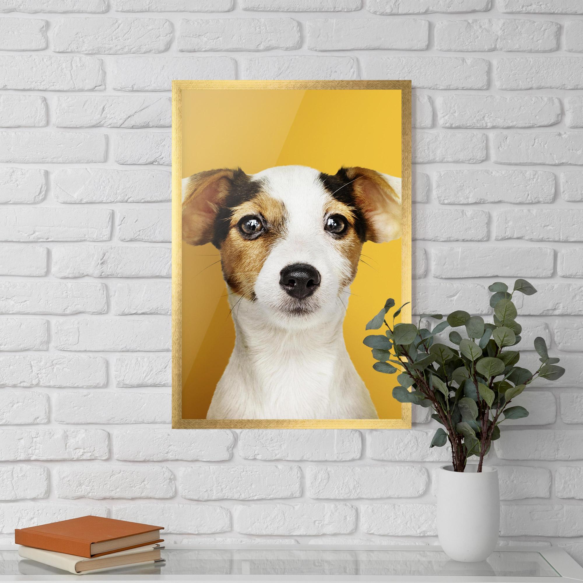 Keretezett Poszter Puppy On Yellow mockup 5