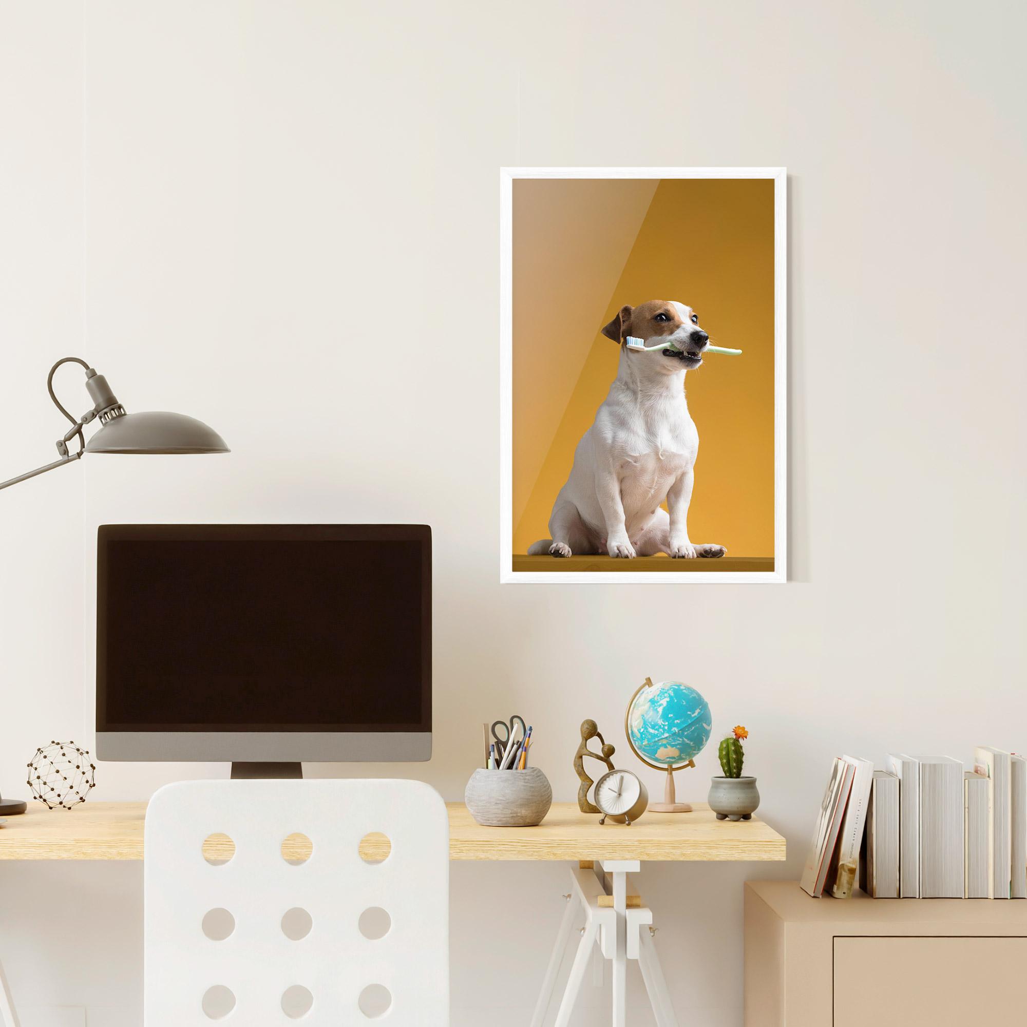 Keretezett Poszter Toothbrush Dog mockup 6